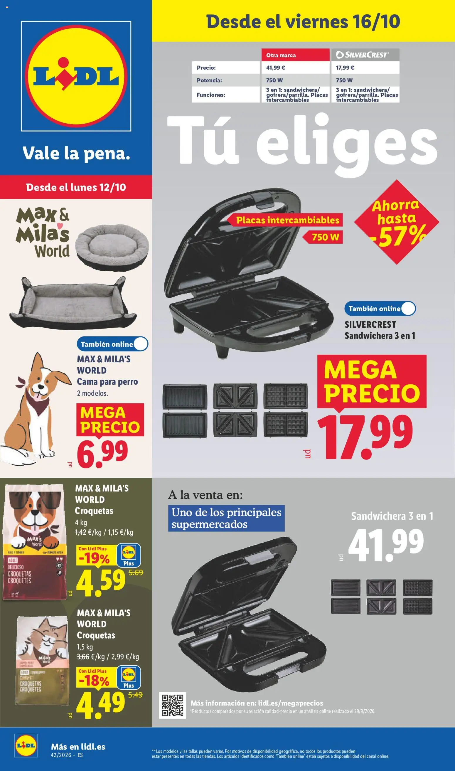 Vista previa del folleto de la tienda Lidl válido desde el 12/10/2026 - Croquetas, Cama, Sandwichera