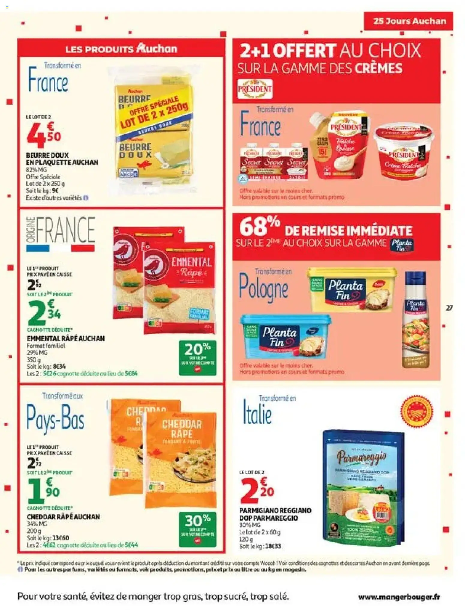 Prévisualisation de Auchan 25 jours 2 hypers du magasin Auchan formulaire valide 03/11/2026 - Beurre, Parmesan, Cheddar, Volaille, Emmental, Parmigiano Reggiano, Beurre doux, Cheddar râpé