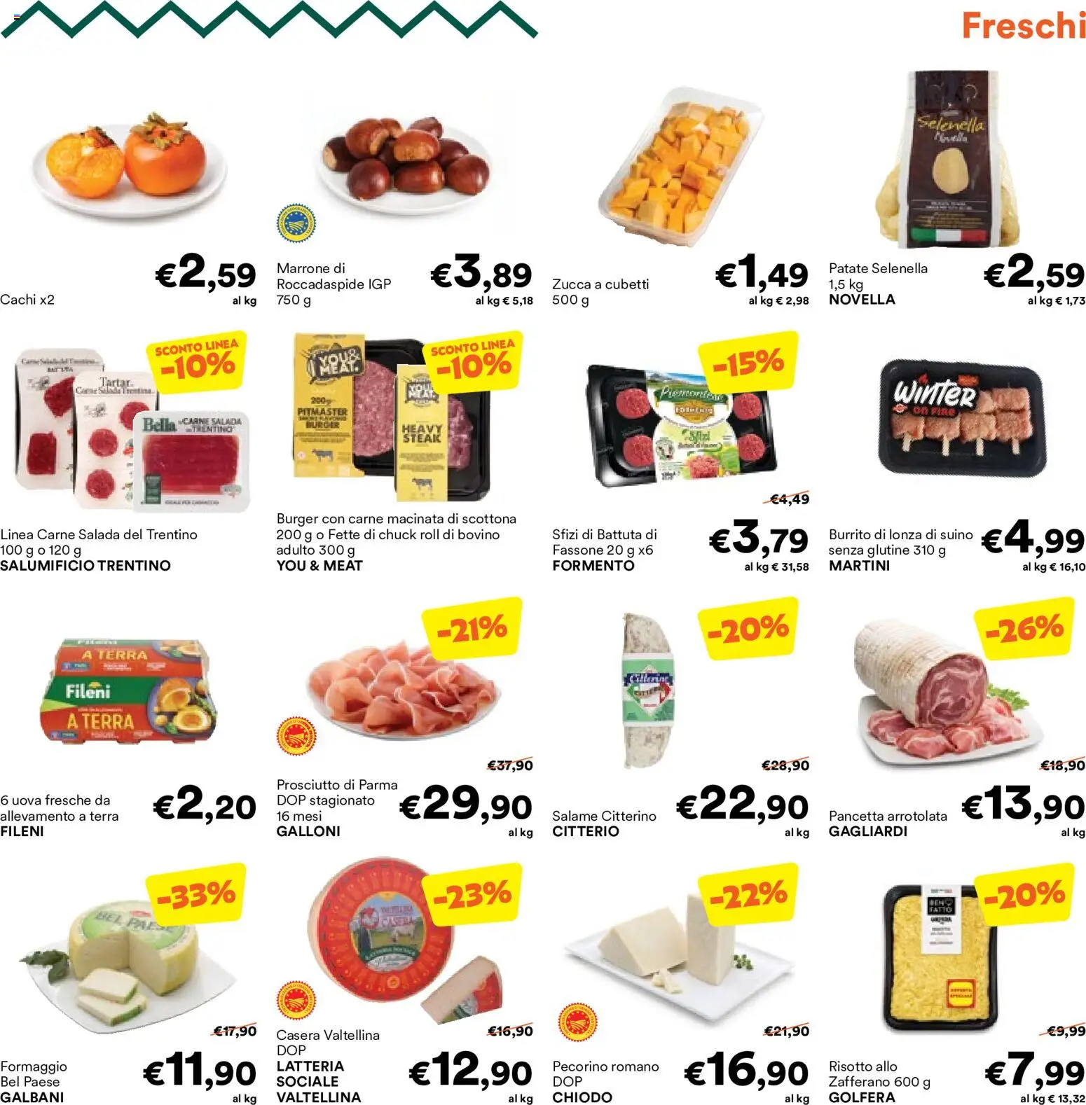 Anteprima dell'opuscolo Unes volantino dal negozio Unes valido da 19/10/2026 - Senza glutine, Prosciutto, Bovino, Uova, Patate, Cachi, Pecorino Romano, Carne macinata