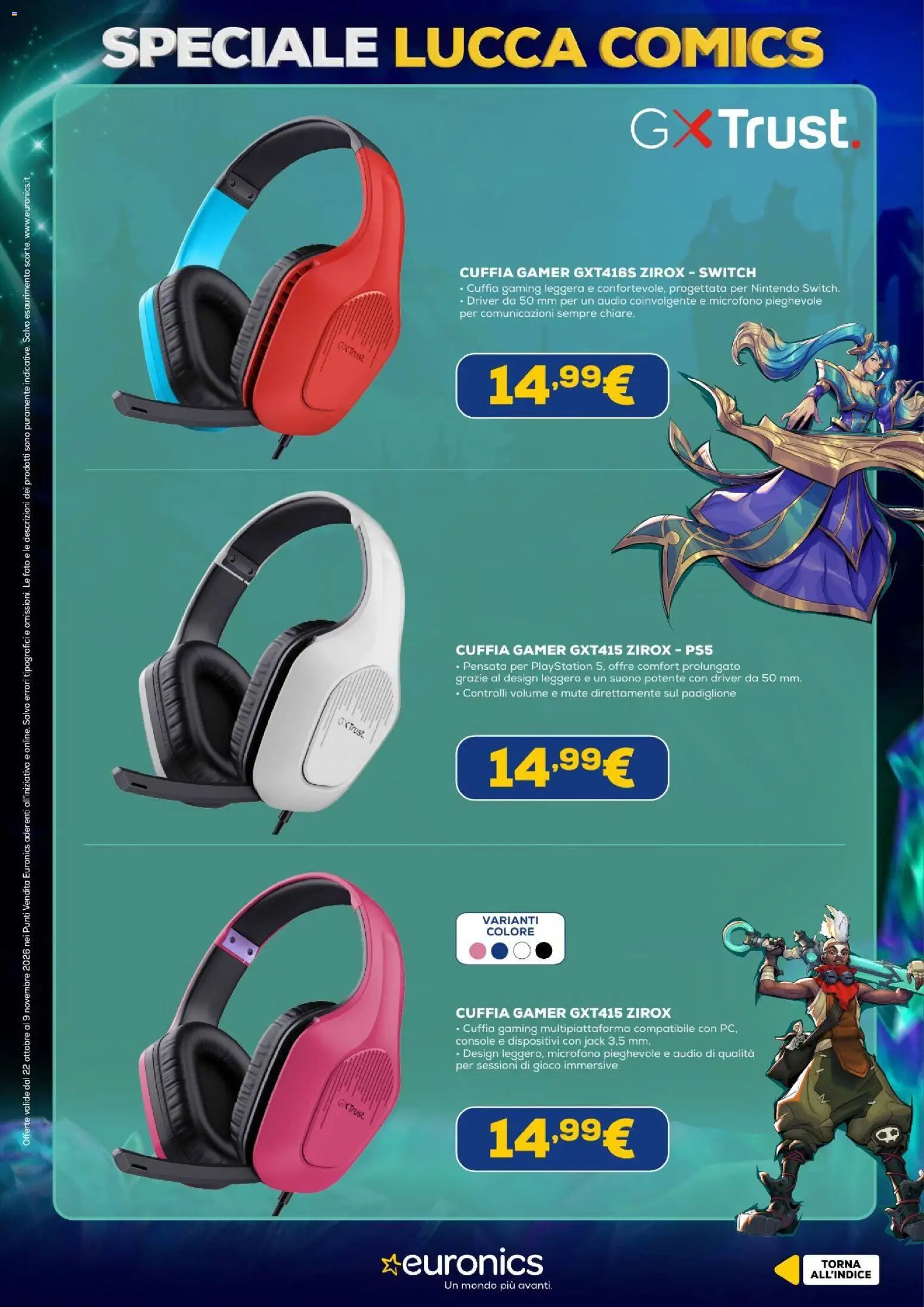 Anteprima dell'opuscolo Euronics volantino Lucca Comics dal negozio Euronics valido da 22/10/2026 - Gioco, Playstation, Microfono, Audio