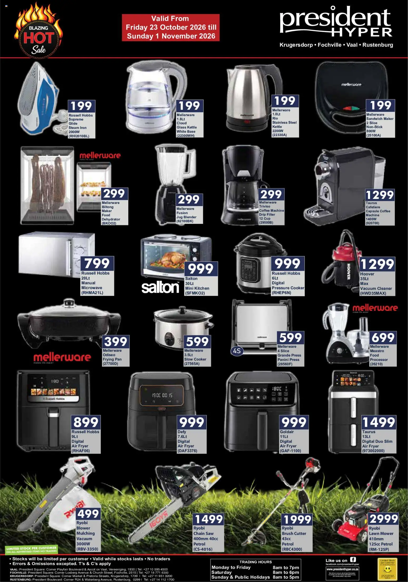 Preview of President Hyper flyer valid from 23/10/2026 - Coffee, Blender, Kettle, Slow cooker, Cutter, Fryer, Cooker, Mower