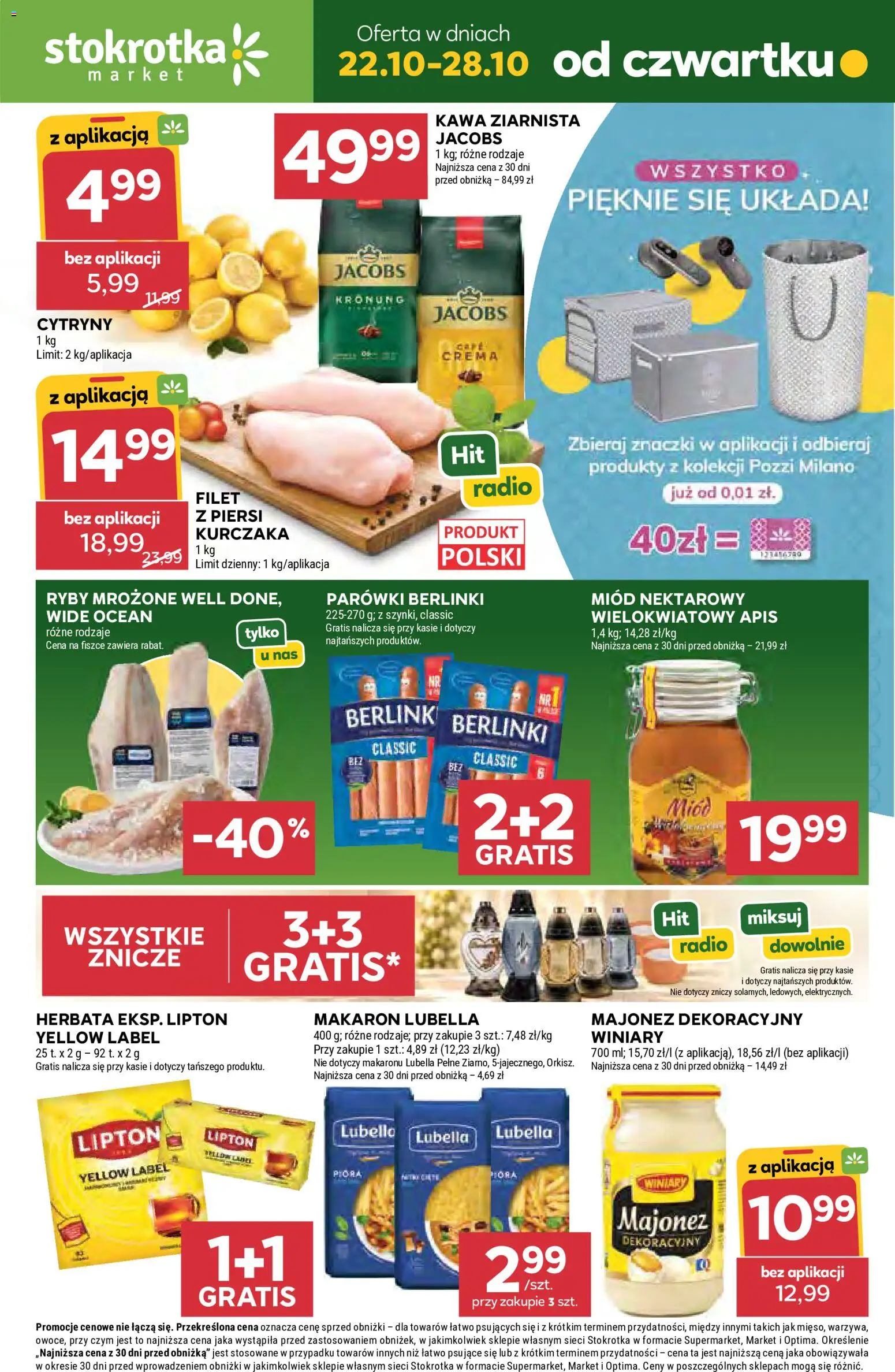 Pogląd gazetki "Stokrotka gazetka - Market" ze sklepu Stokrotka ważnej od 22.10.2026 - Stokrotka, Kawa, Radio, Jacobs, Ryby, Kawa ziarnista, Piersi, Berlinki