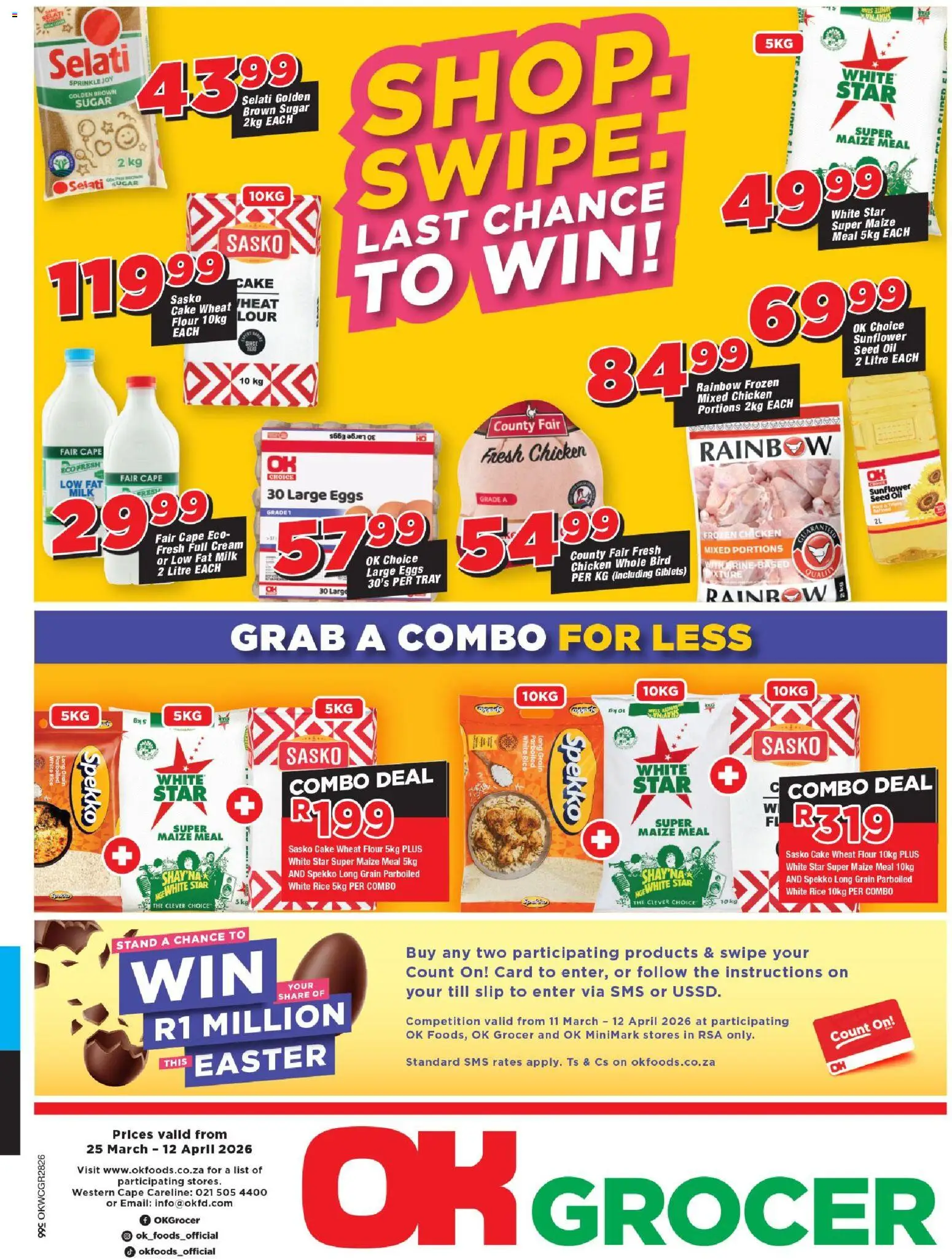 Preview of OK Foods flyer valid from 25/03/2026 - Cake, Chicken, Eggs, Milk, Sugar, Rice, Flour, Tray