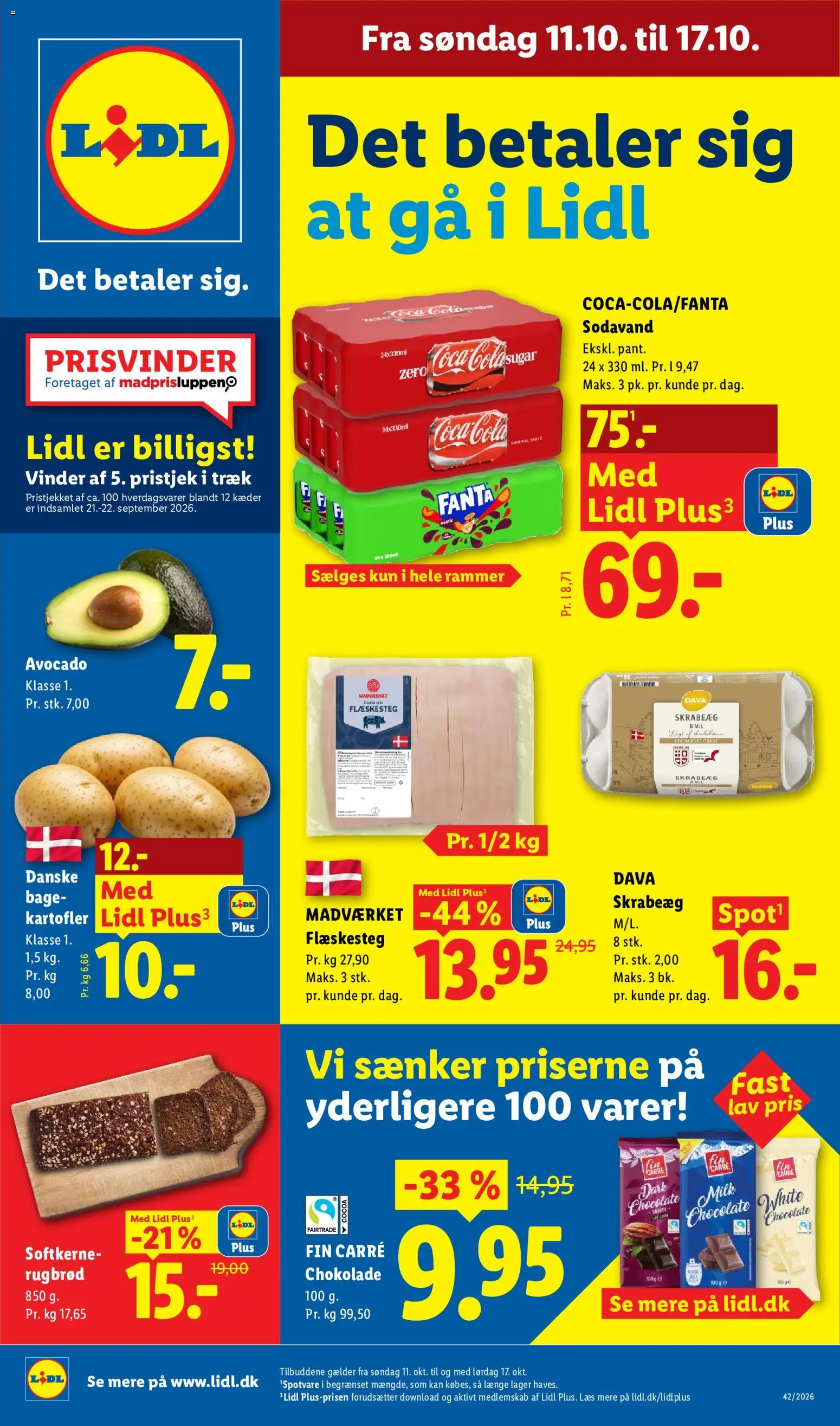 Eksempel på tilbudsavis Lidl - Tilbudsavis fra butik Lidl gyldig fra 11/10/2026 - Flæskesteg, Chokolade, Coca Cola, Sodavand, Avocado, Cola, Kartofler, Søm