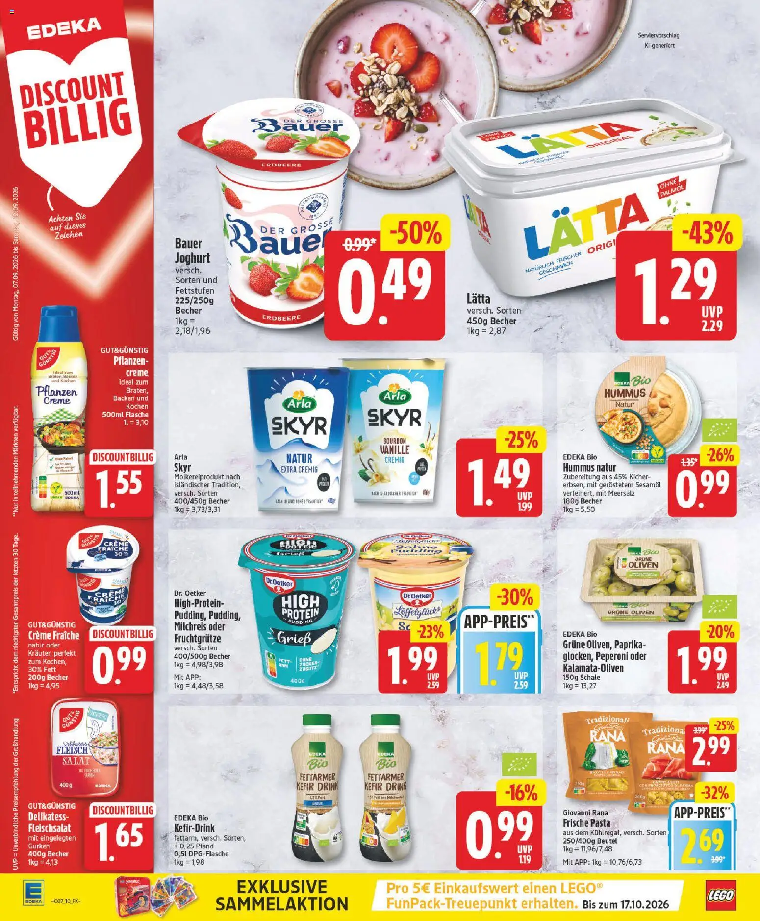Vorschau von dem Prospekt des Geschäftes Edeka, gültig ab dem 07.09.2026 - Pasta, Salat, Kefir, Skyr, Gurken, Pudding, Vanille, Bourbon