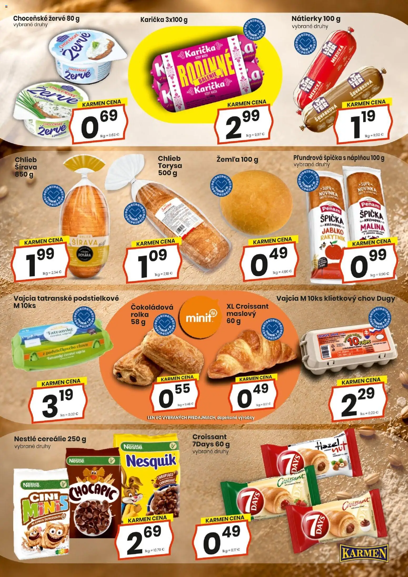 Náhľad KARMEN CBA letáku platného od 15.10.2026 - Croissant, Chlieb, Vajcia, Žervé, Nesquik, Chocapic, Cereálie, Vajcia M