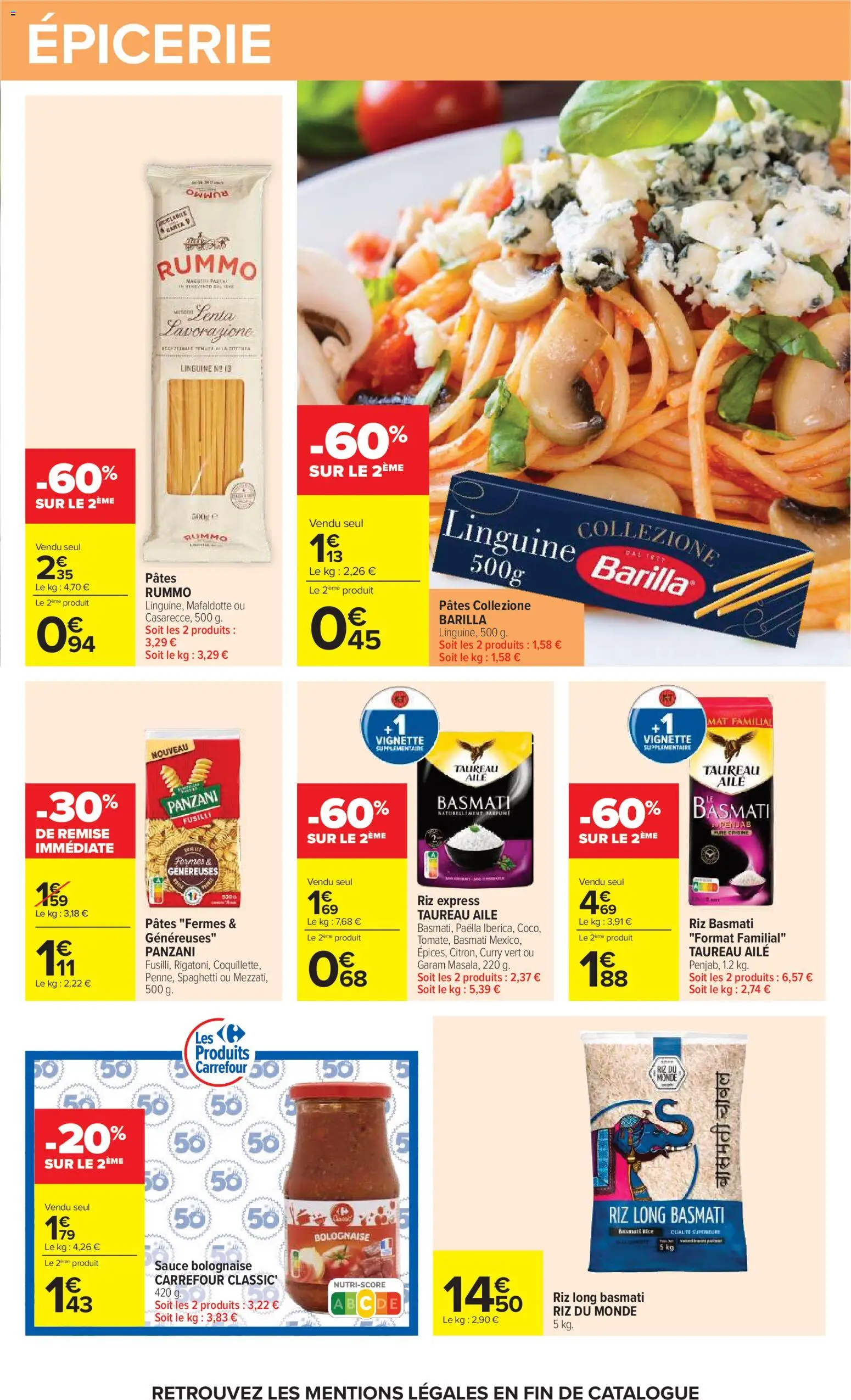 Prévisualisation de Carrefour Petit déjeuner du magasin Carrefour formulaire valide 03/11/2026 - Pâtes, Curry, Spaghetti, Sauce bolognaise, Fusilli, Riz basmati, Barilla, Paëlla