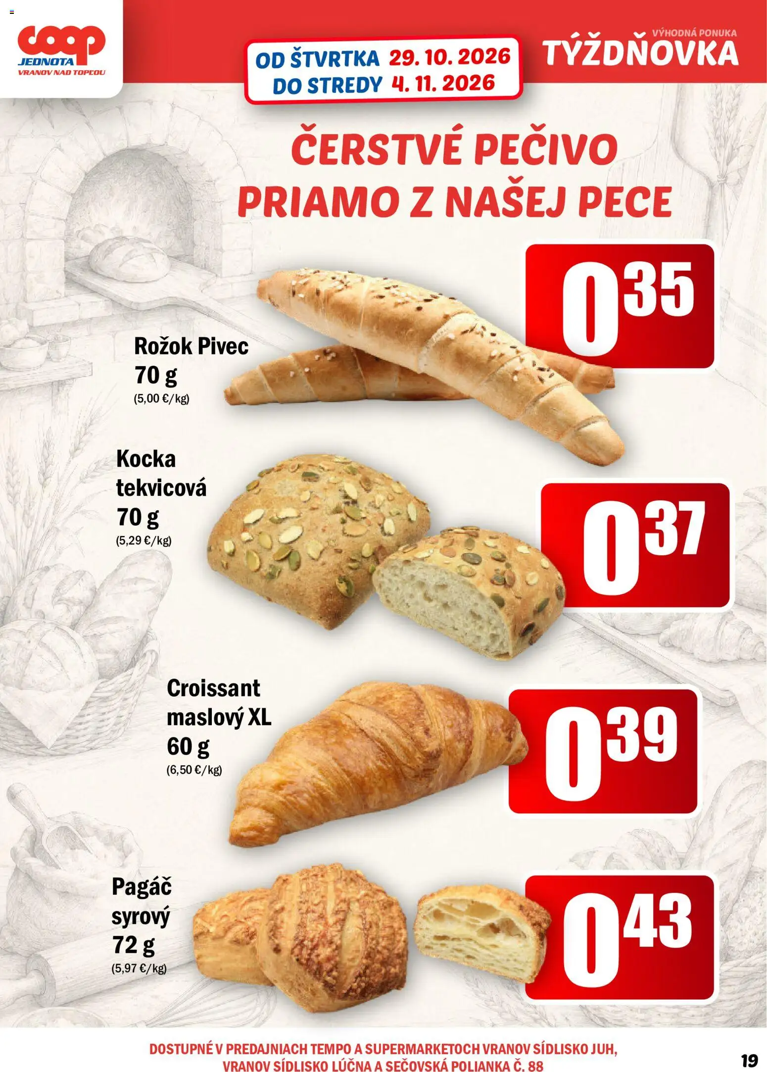 Náhľad COOP Jednota letáku platného od 29.10.2026 - Croissant, Rožok, Pečivo