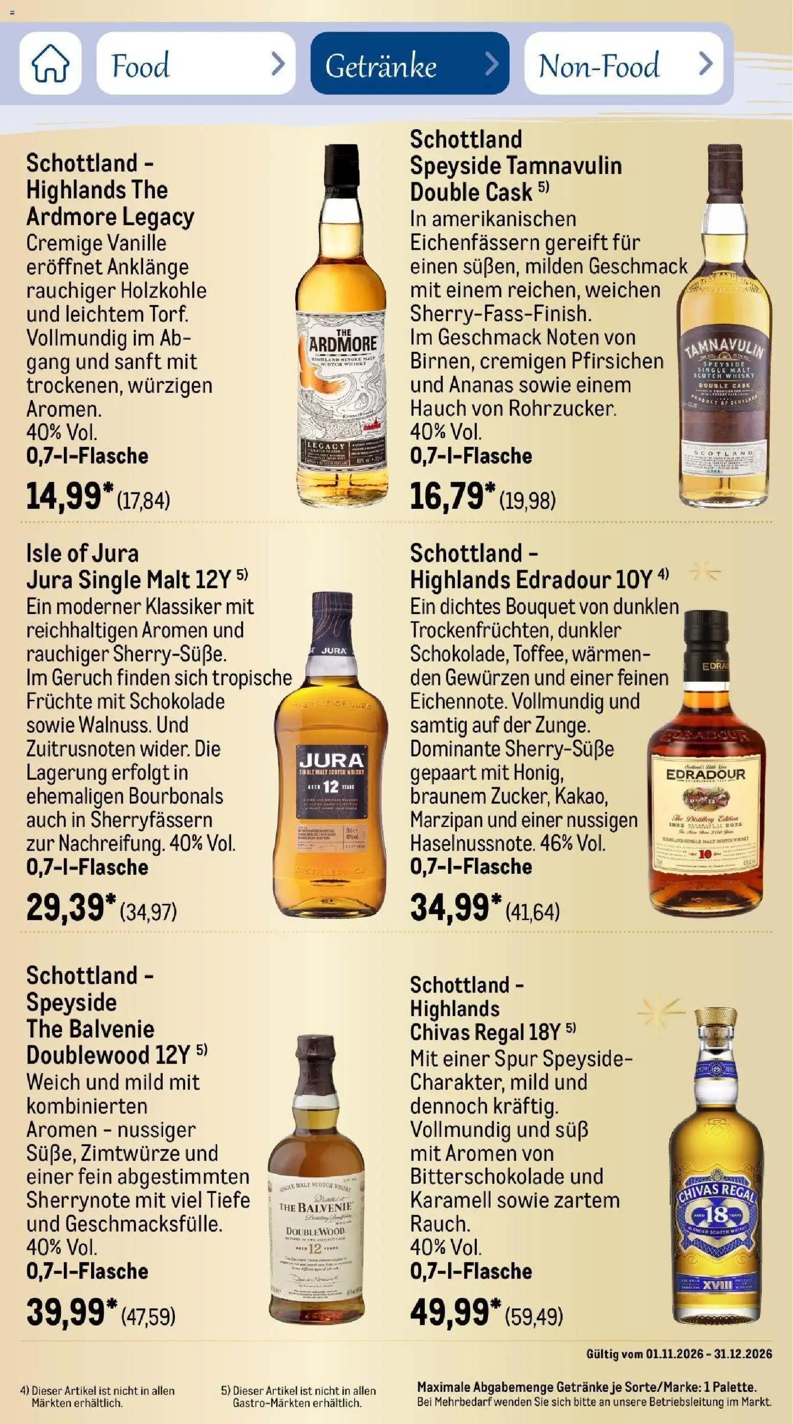 Vorschau von dem Prospekt des Geschäftes Metro, gültig ab dem 01.11.2026 - Schokolade, Whisky, Regal, Ananas, Jura, Vanille