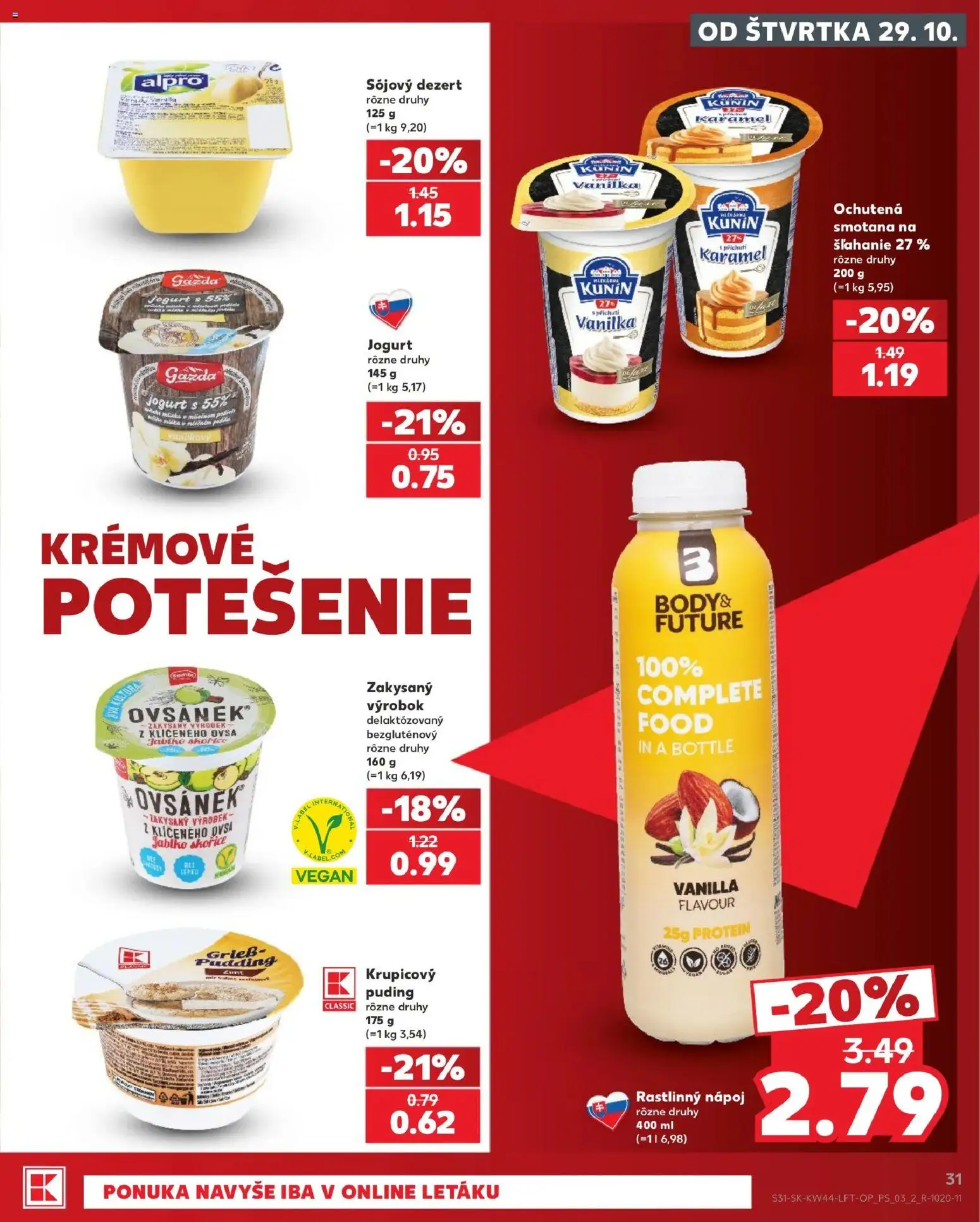 Náhľad Kaufland letáku platného od 29.10.2026 - Protein, Puding, Dezert, Jogurt, Vanilka, Smotana