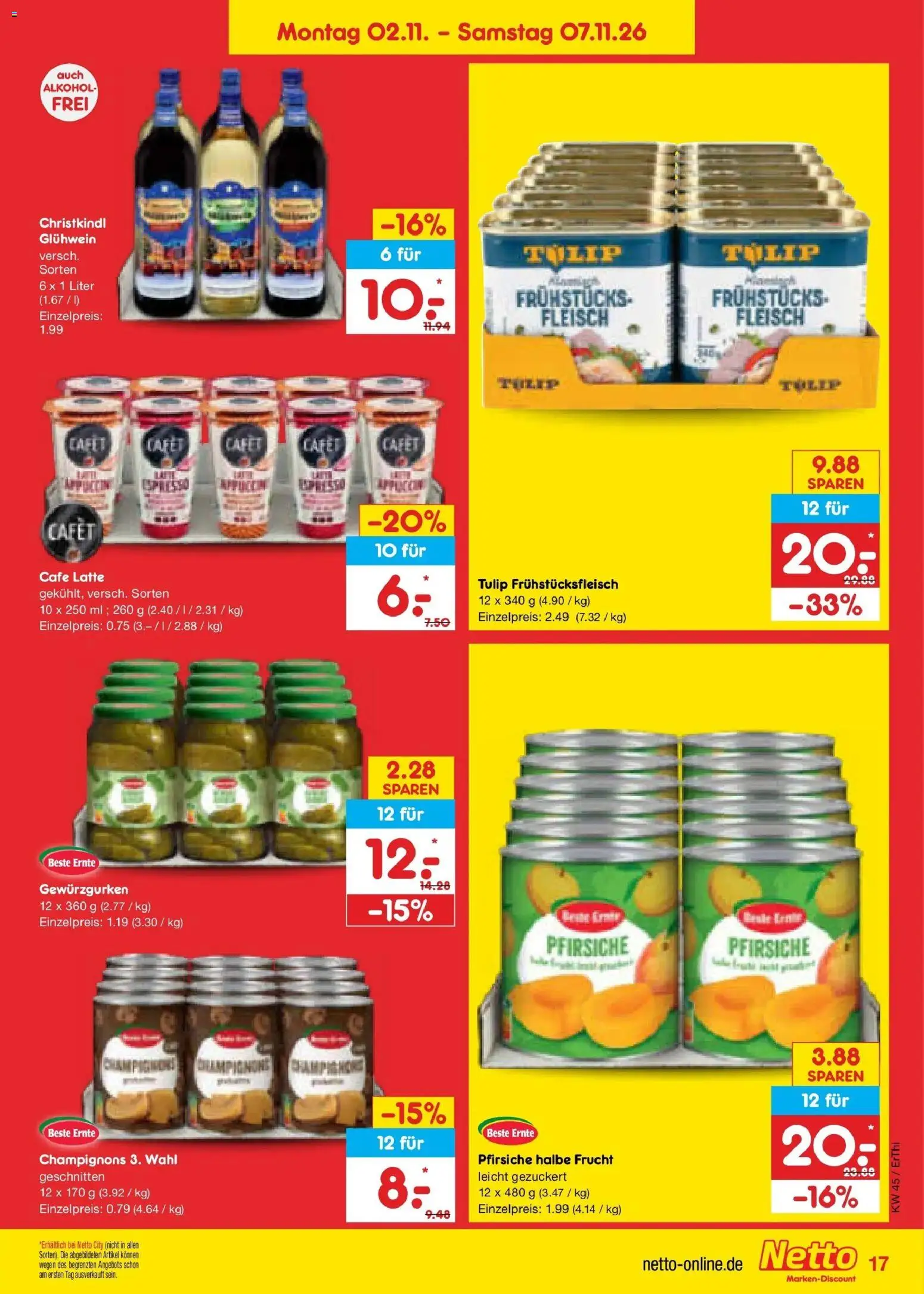 Vorschau von dem Prospekt des Geschäftes Netto Marken-Discount, gültig ab dem 02.11.2026 - Alkohol, Fleisch, Champignons