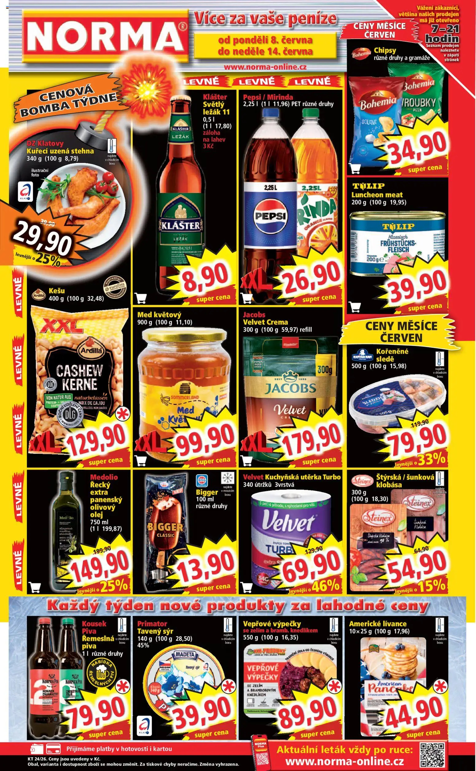 Náhled nabídky: Norma Norma leták platný od 05.06.2026 - Protein, Olej, Kešu, Luncheon meat, Láhev, Jacobs, Crema, Utěrka