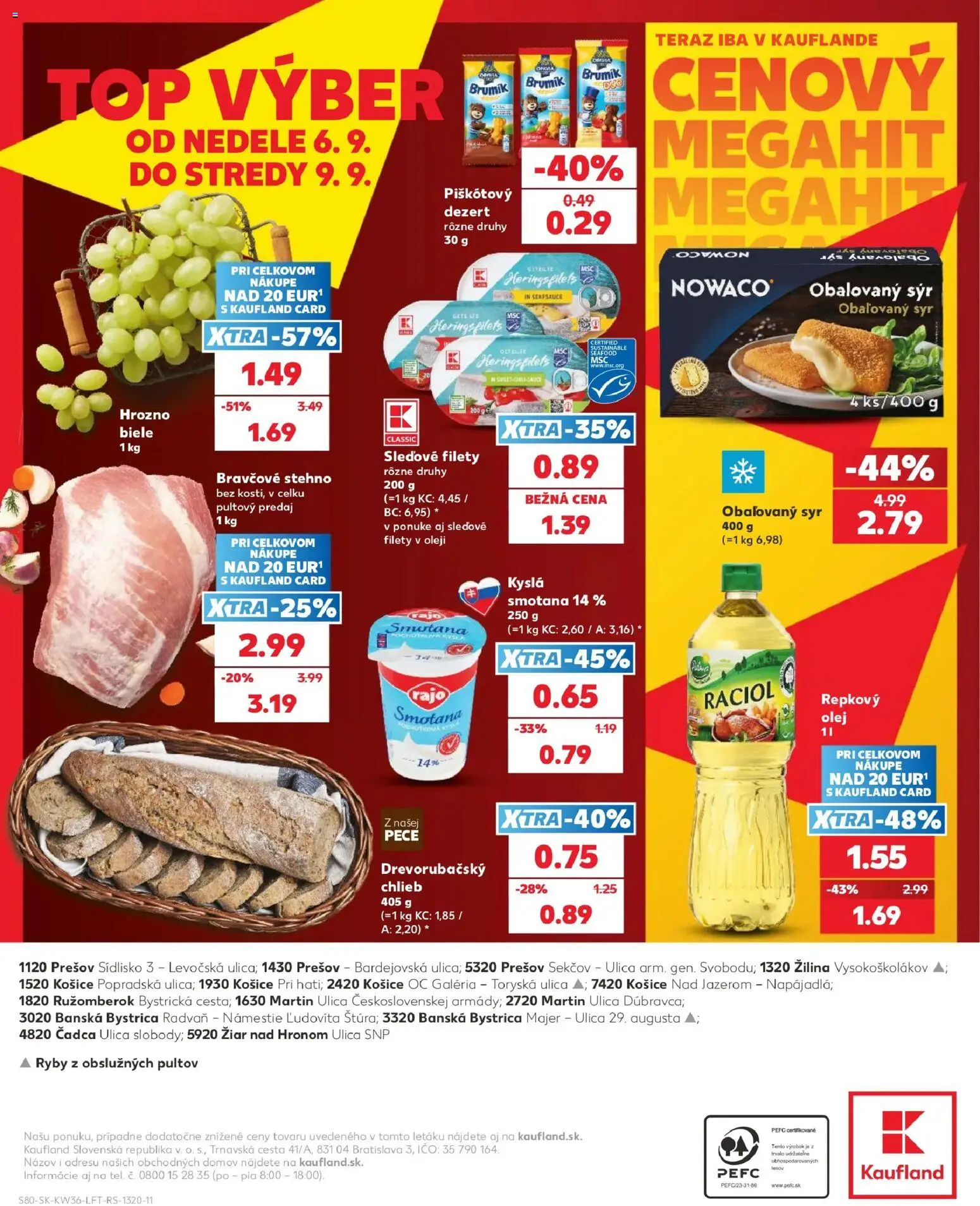 Náhľad Kaufland letáku platného od 03.09.2026 - Syr, Ryby, Olej, Dezert, Hrozno, Bravčové stehno, Smotana, Obaľovaný syr