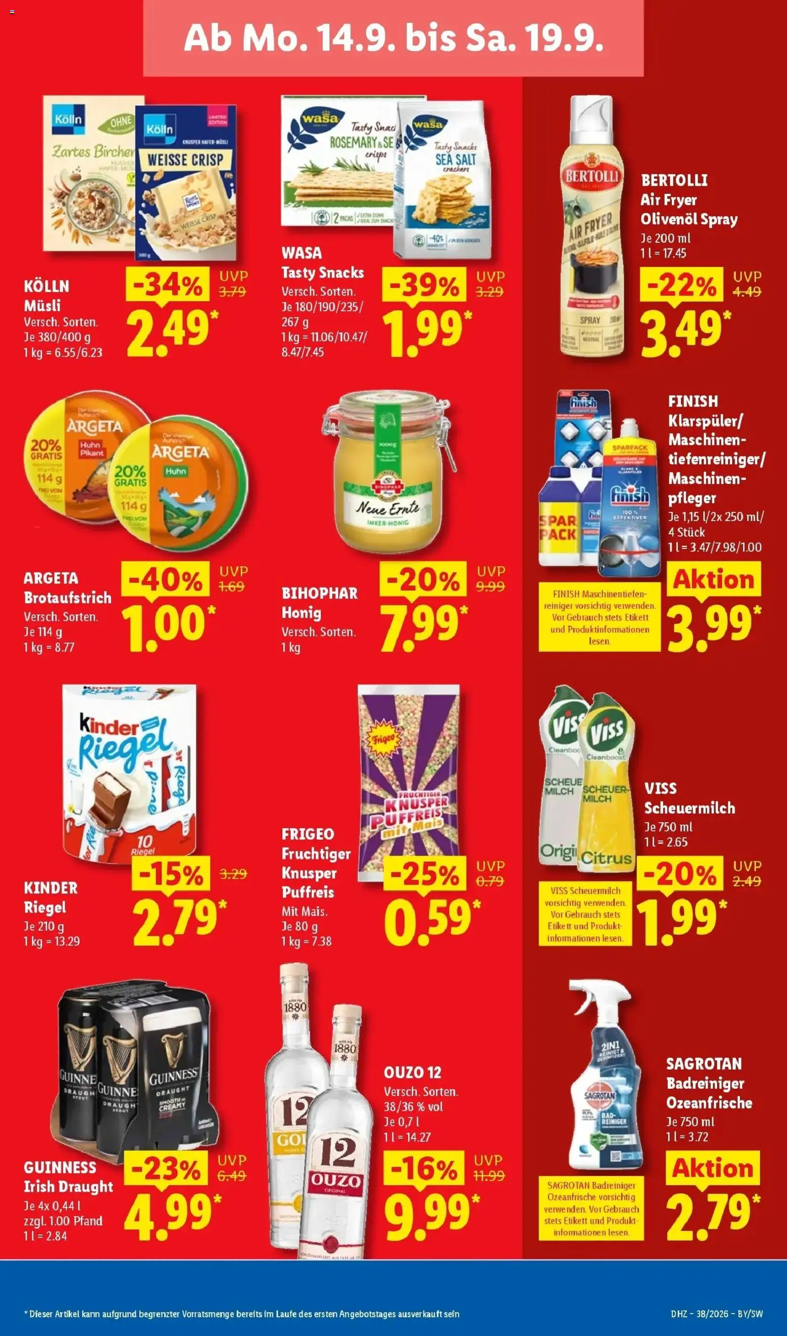 Vorschau von dem Prospekt des Geschäftes Lidl, gültig ab dem 14.09.2026 - Milch, Ouzo, Finish, Ouzo 12, Kolln, Olivenol, Musli, Kinder riegel