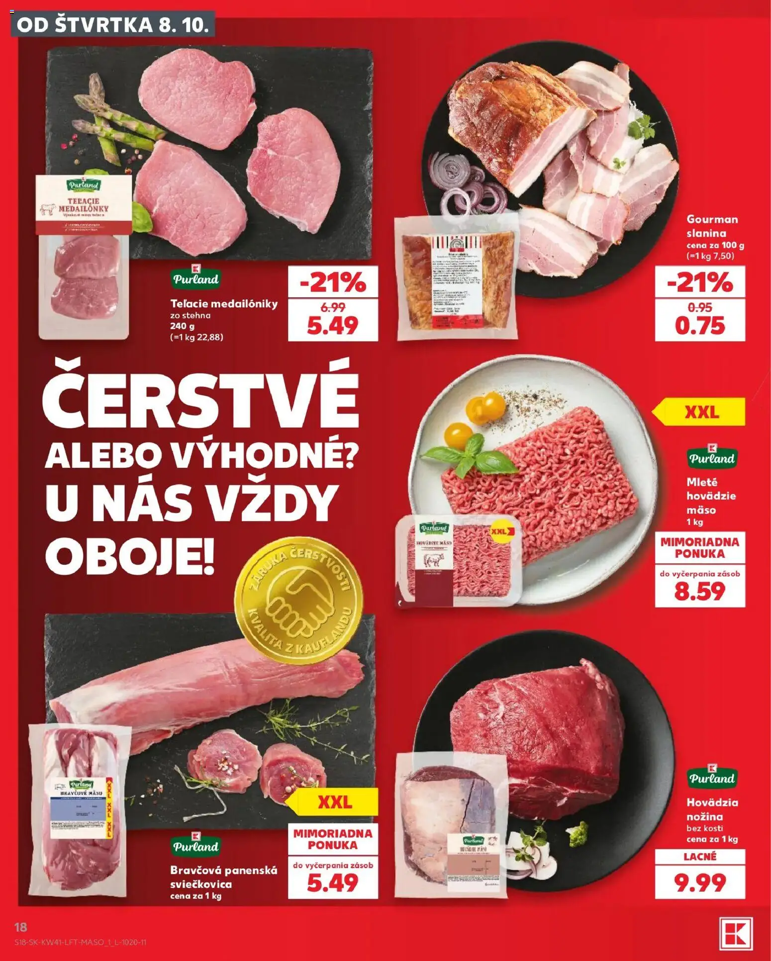 Náhľad Kaufland letáku platného od 08.10.2026 - Mäso, Hovädzie mäso, Slanina, Bravčové mäso, Stehná