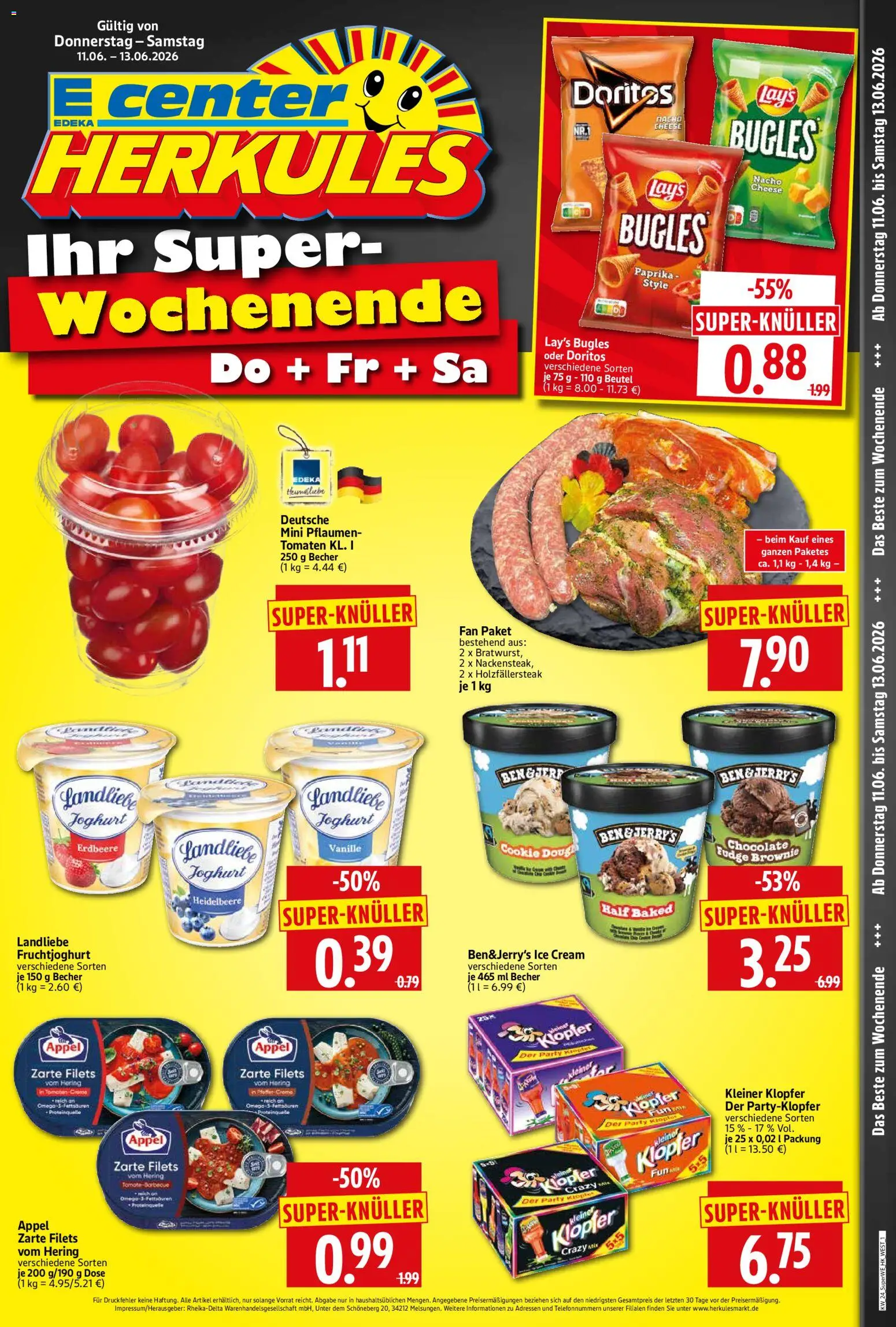 Vorschau von dem Prospekt des Geschäftes HERKULES, gültig ab dem 11.06.2026 - Nokia, Pflaumen, Paprika, Hering, Tomaten, Vanille, Ben & Jerry's, Fruchtjoghurt