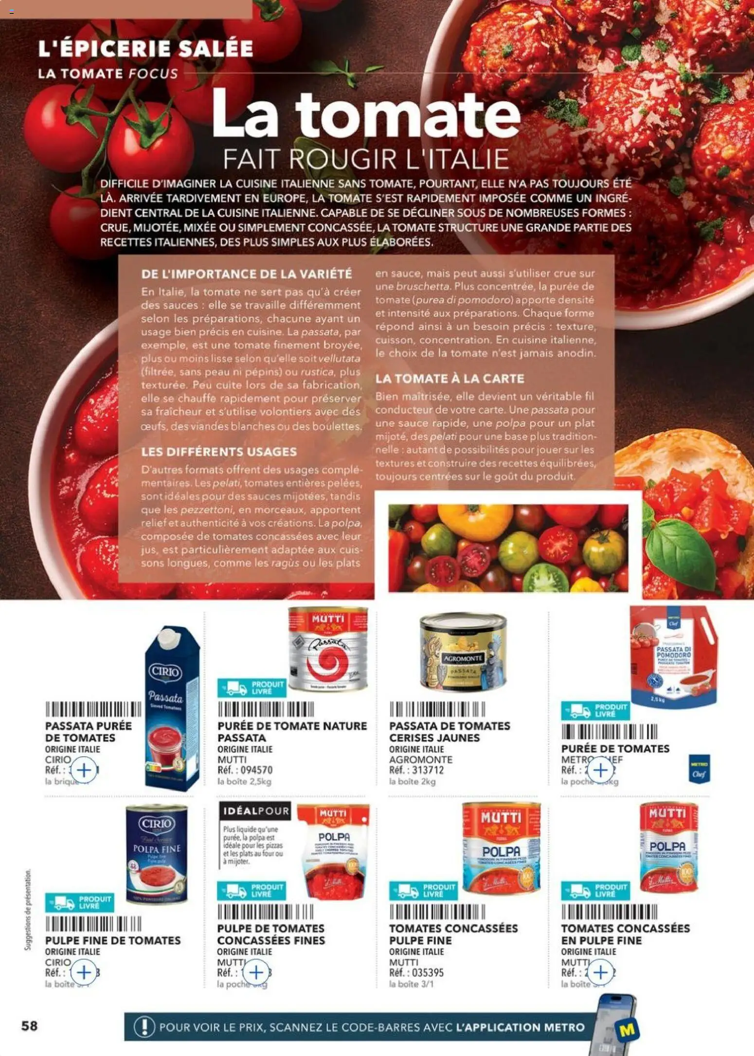 Prévisualisation de METRO - Guide Italie du magasin METRO formulaire valide 28/05/2026 - Four, Mais, Tomates, Cerises, Brique, Sauces, Base, Pulpe de tomates