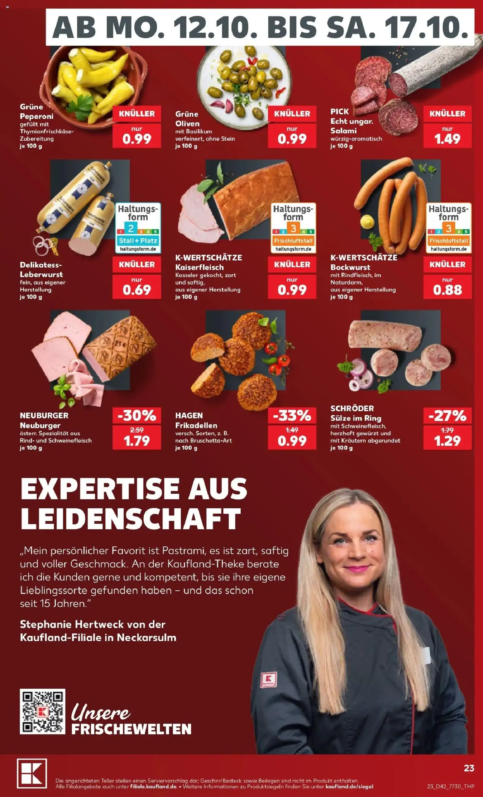 Vorschau von dem Prospekt des Geschäftes Kaufland, gültig ab dem 12.10.2026 - Salami, Bockwurst, Schweinefleisch, Beilagen