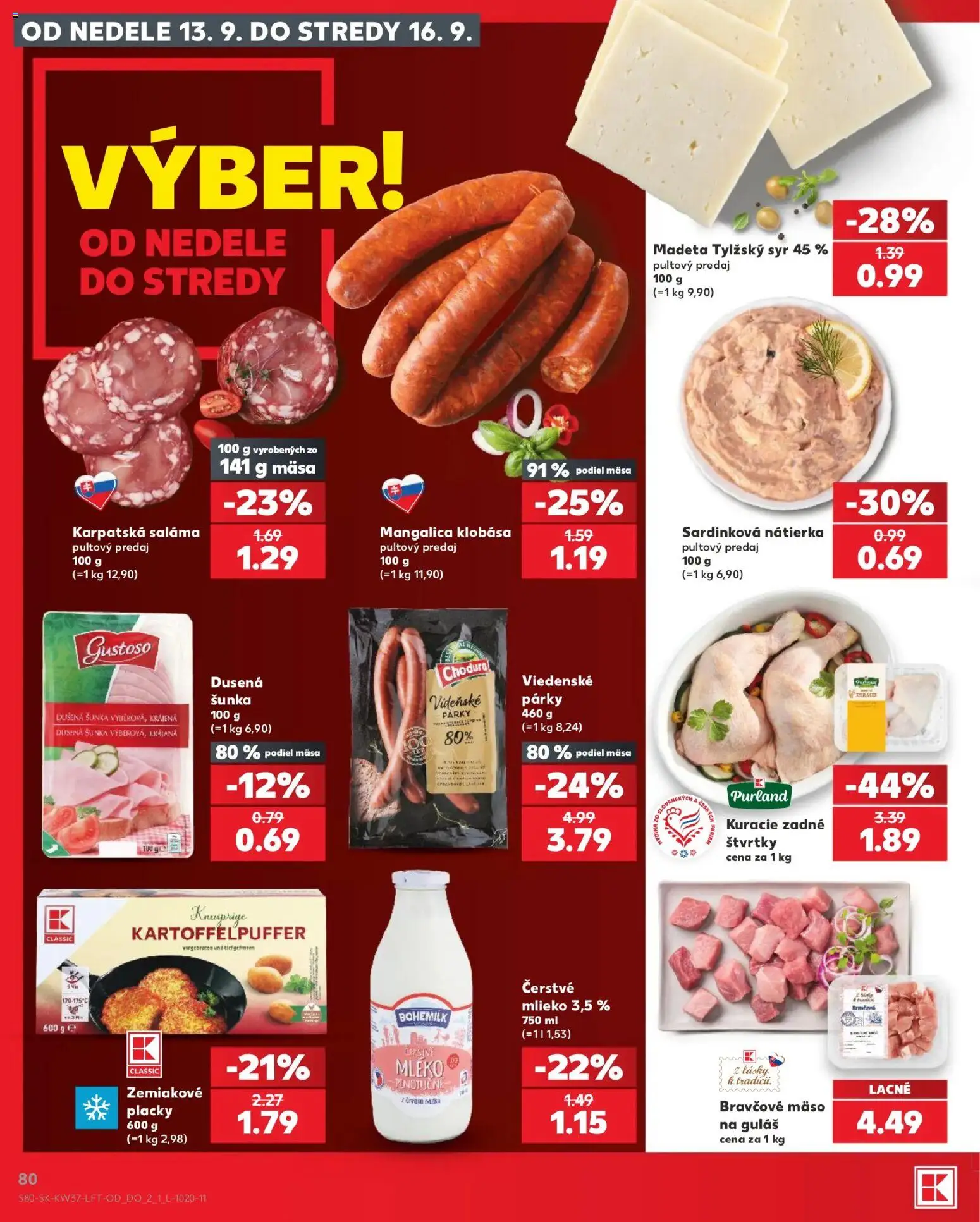 Náhľad Kaufland letáku platného od 10.09.2026 - Mäso, Syr, Mlieko, Klobása, Šunka, Párky, Nátierka, Saláma