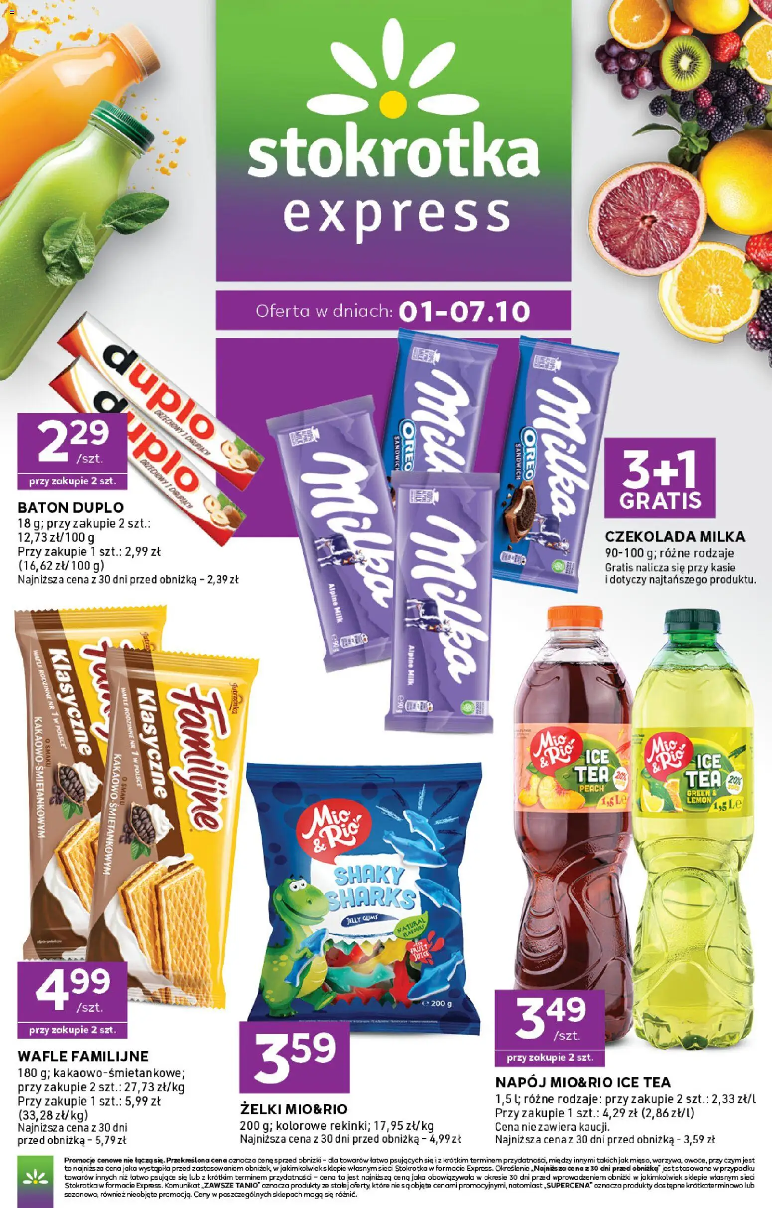 Pogląd gazetki "Stokrotka gazetka - Express" ze sklepu Stokrotka ważnej od 01.10.2026 - Stokrotka, Czekolada, Sandwich, Baton, Oreo, Czekolada milka, Duplo, Ice Tea