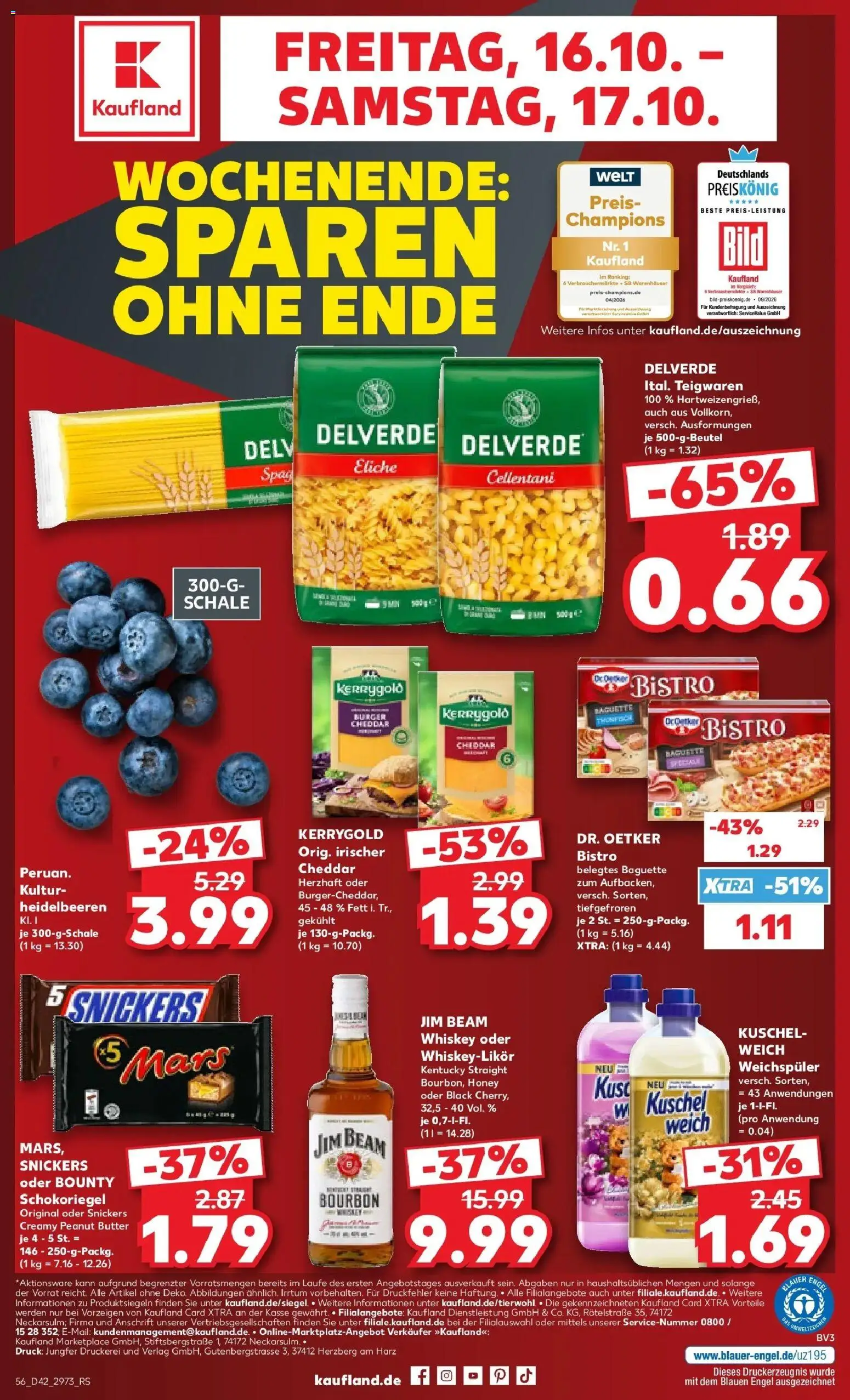 Vorschau von dem Prospekt des Geschäftes Kaufland, gültig ab dem 12.10.2026 - Burger, Baguette, Mars, Heidelbeeren, Snickers, Jim beam, Weichspüler, Bourbon