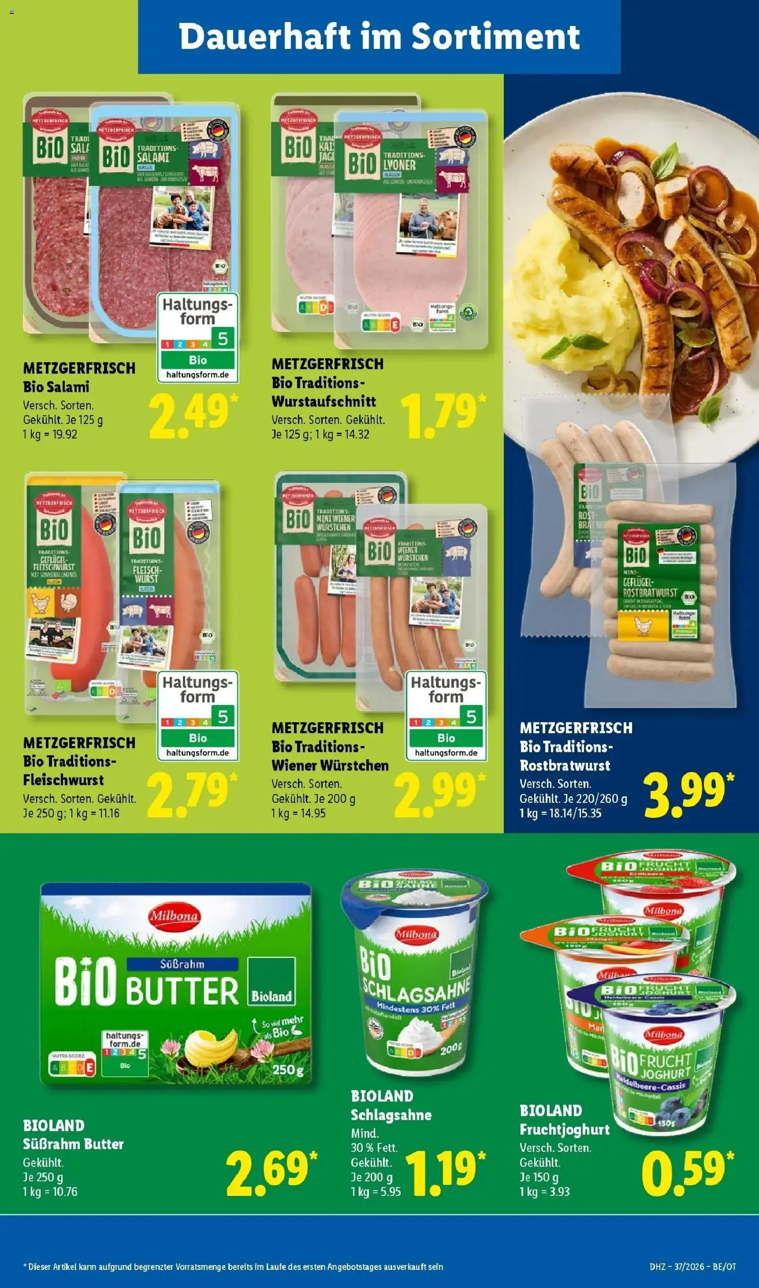 Vorschau von dem Prospekt des Geschäftes Lidl, gültig ab dem 07.09.2026 - Butter, Joghurt, Bratwurst, Fleisch, Schlagsahne, Salami, Fruchtjoghurt, Wiener wurstchen
