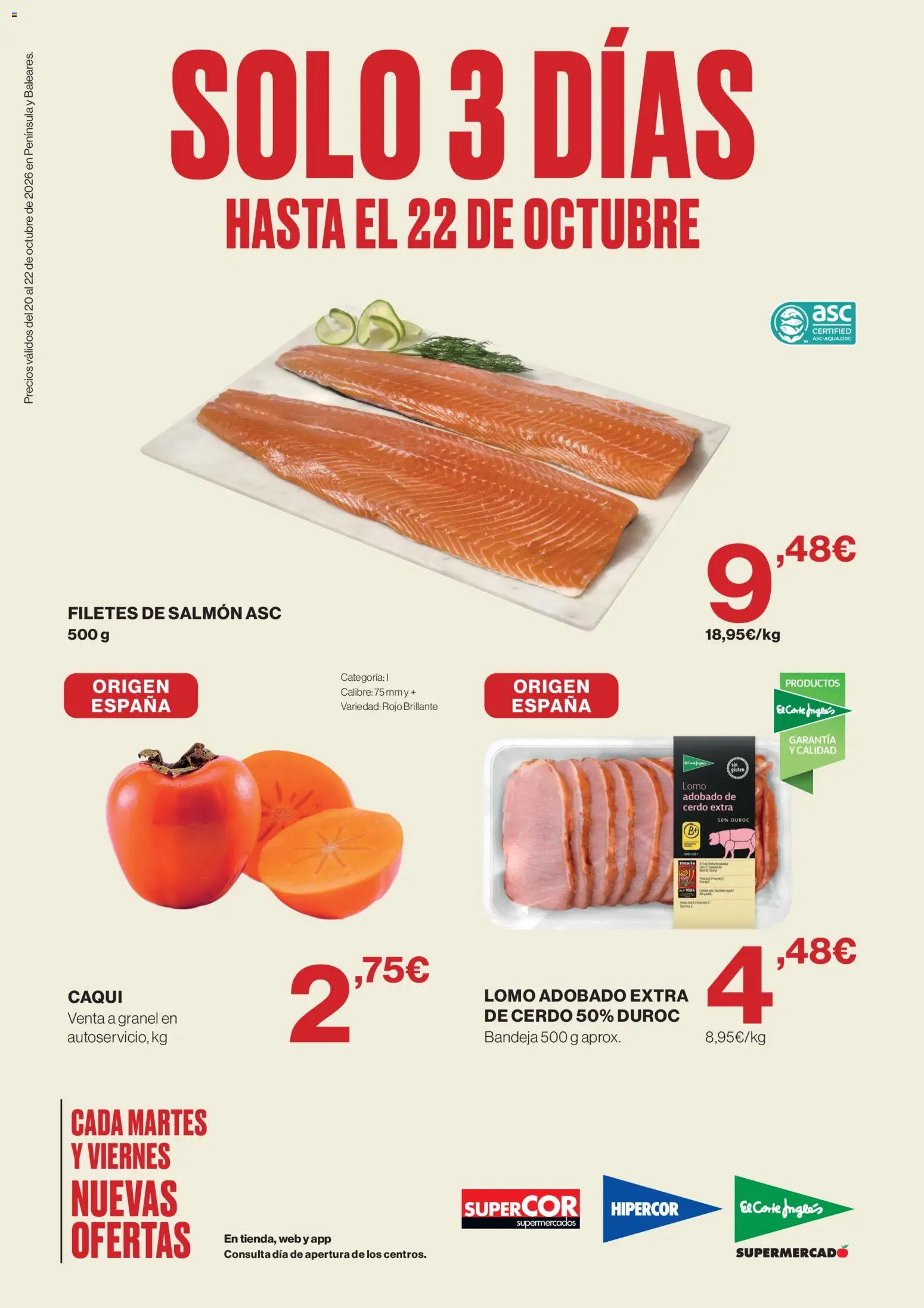 Vista previa del folleto de la tienda El Corte Inglés válido desde el 20/10/2026 - Cerdo, Caqui, Lomo, Bandeja, Salmón
