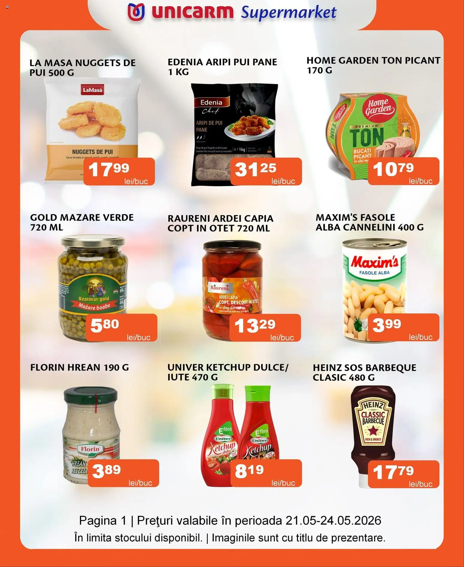 Previzualizarea de cataloage: Unicarm Unicarm Catalog valabil de la 21.05.2026 - Masă, Ulei, Ketchup, Sos, Alba, Ardei, Ardei capia, Oțet