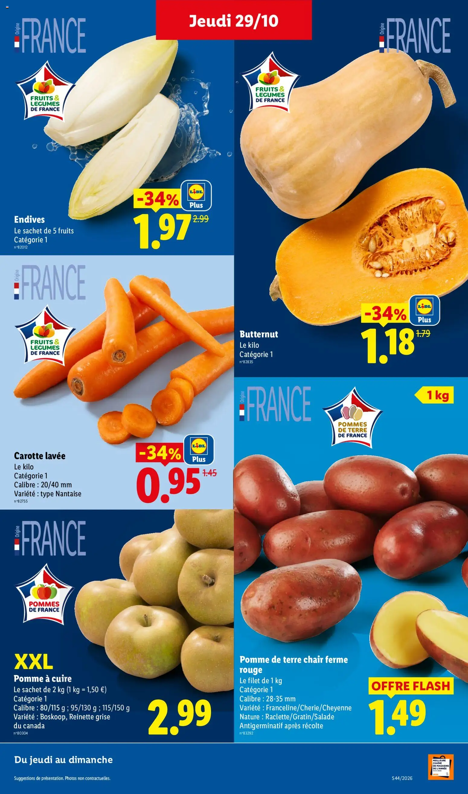 Prévisualisation de LIDL catalogue du magasin LIDL formulaire valide 29/10/2026 - Butternut, Fruits, Pomme, Pomme de terre, Pommes de terre, Endives, Carotte, Pommes