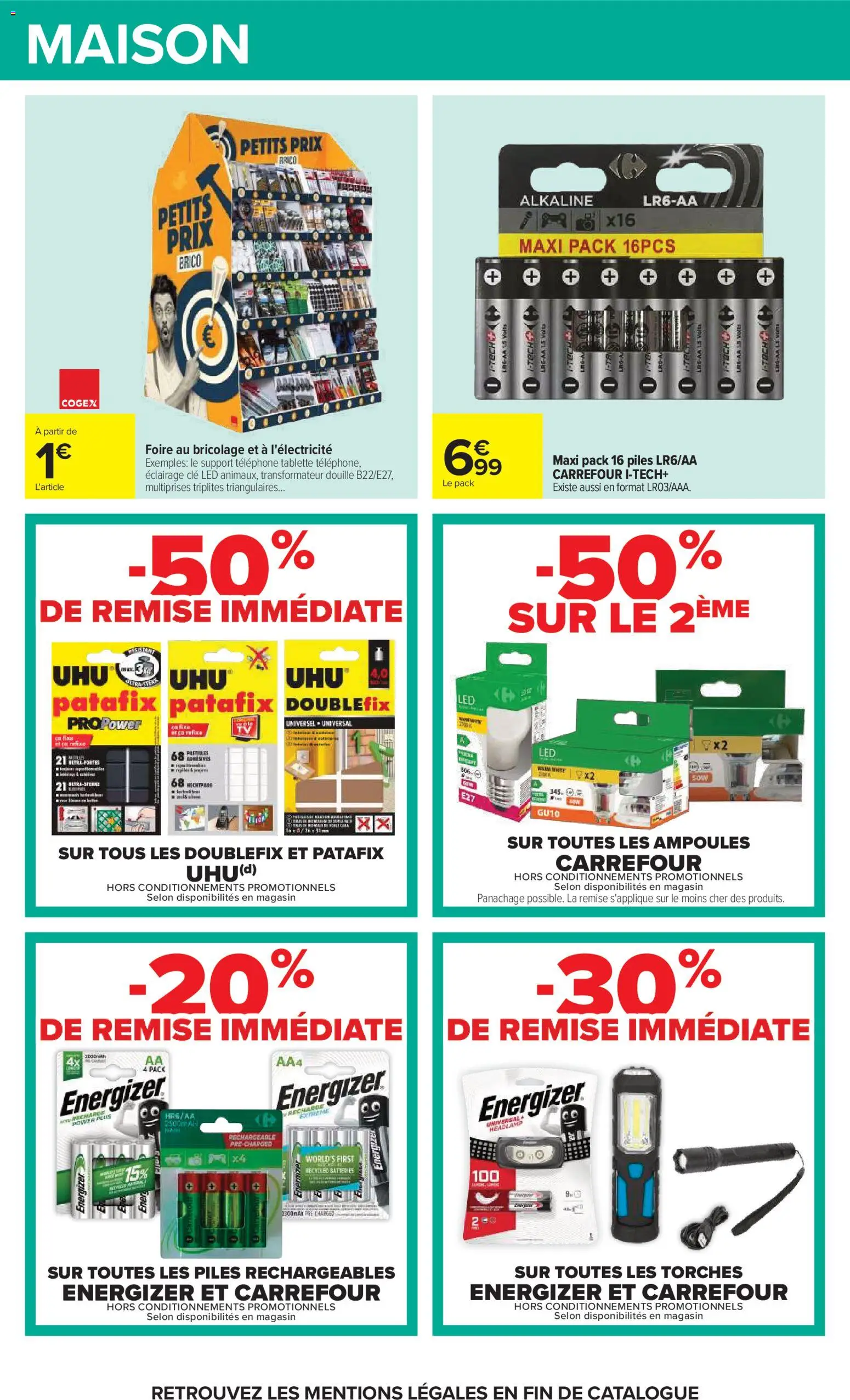 Prévisualisation de Carrefour catalogue du magasin Carrefour formulaire valide 20/10/2026 - Téléphone, Tablette, Lampe, Clé, Ampoules, Piles, Douille, Éclairage