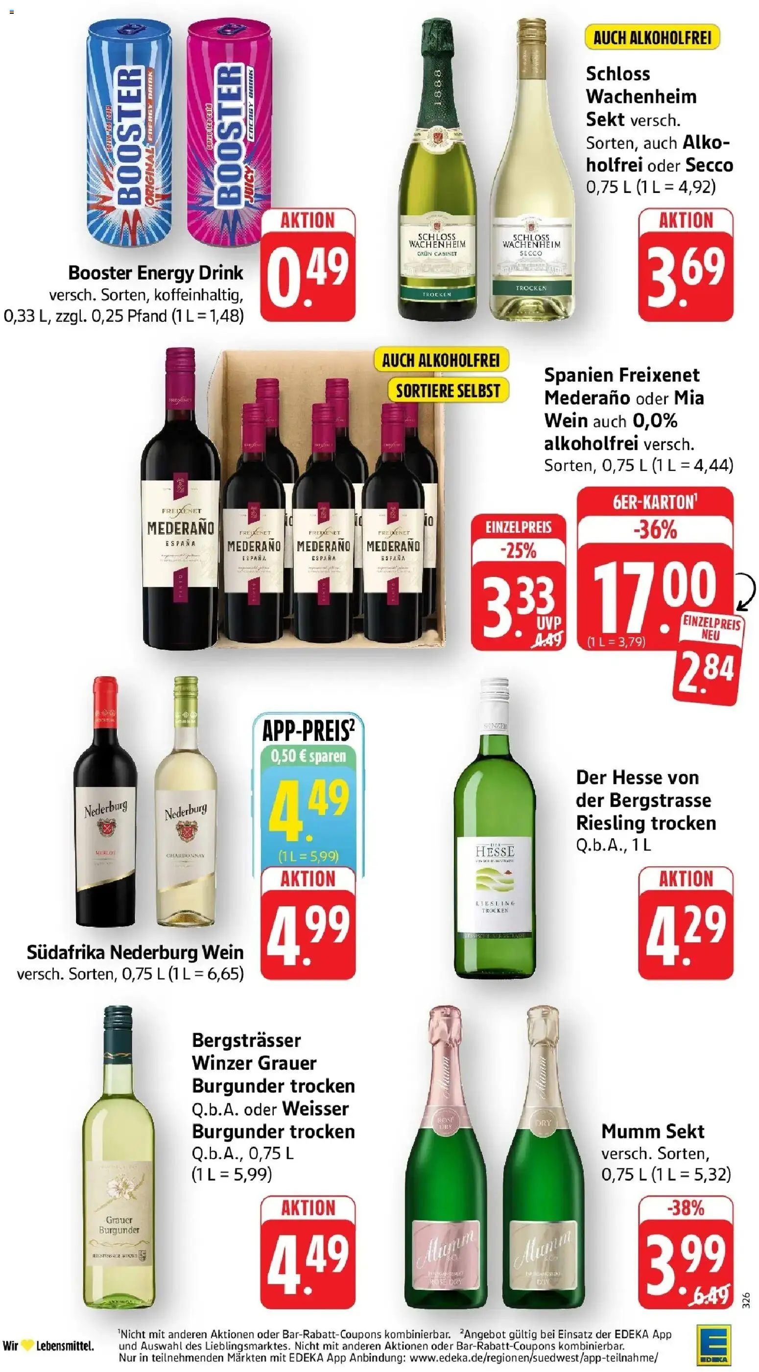 Vorschau von dem Prospekt des Geschäftes Edeka, gültig ab dem 26.10.2026 - Wein, Energy, Sekt, Freixenet, Merlot, Mumm sekt, Freixenet mederano