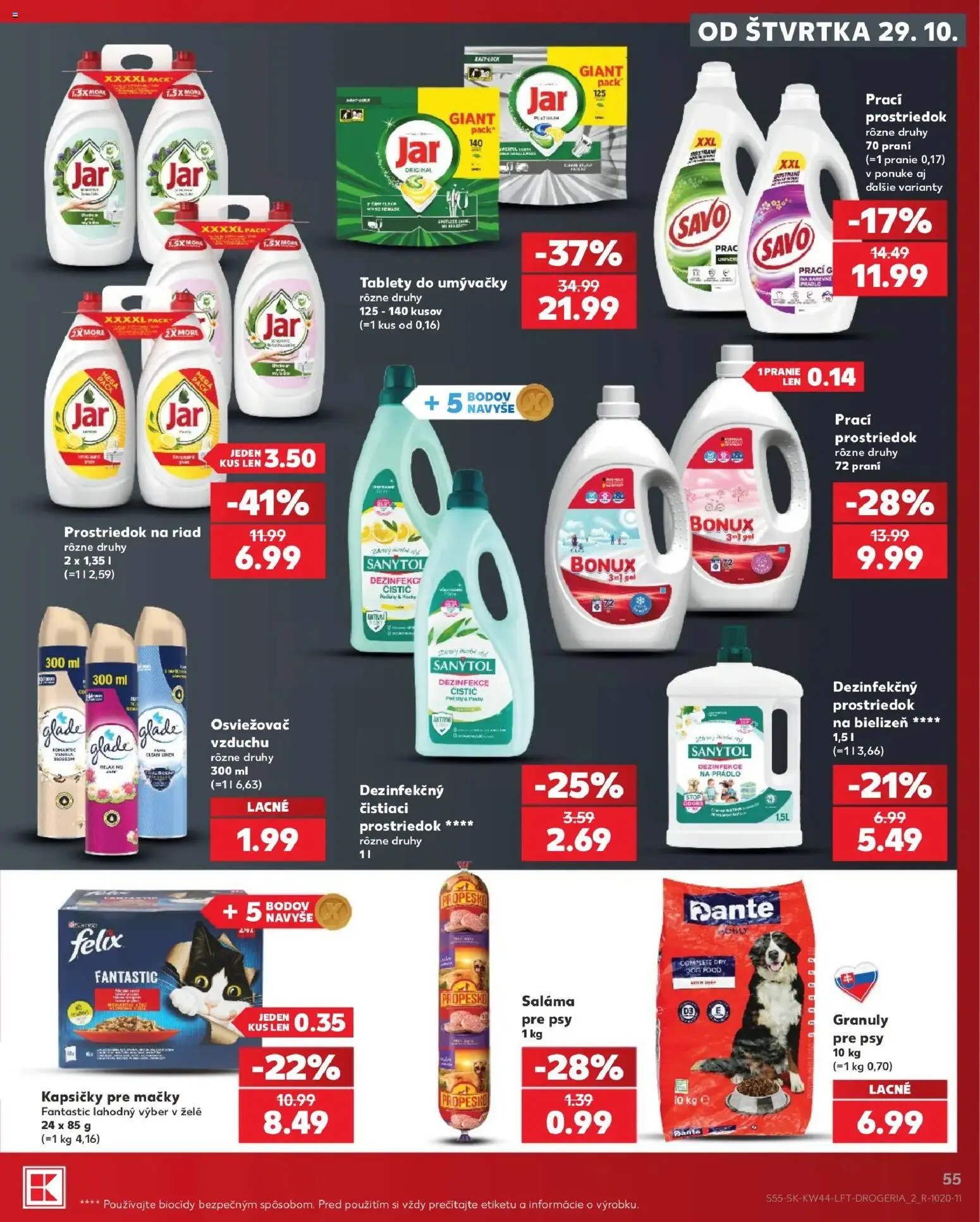 Náhľad Kaufland letáku platného od 29.10.2026 - Felix, Tablety do umývačky, Sanytol, Kapsičky pre mačky, Riad, Saláma, Čistiaci prostriedok, Bonux