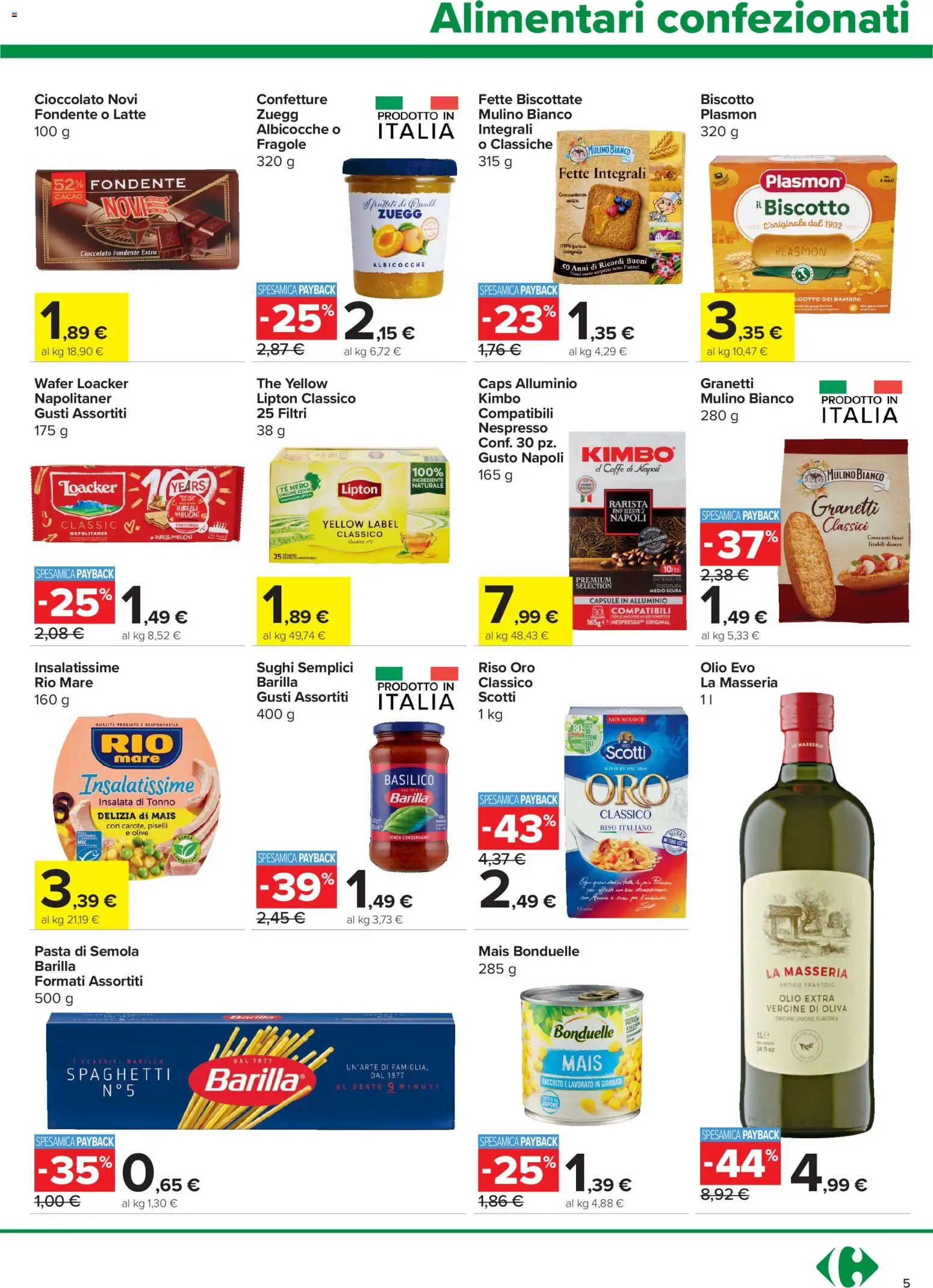 Anteprima dell'opuscolo Carrefour volantino dal negozio Carrefour valido da 27/08/2026 - Pasta, The, Latte, Basilico, Piselli, Mais, Kimbo, Pasta di semola