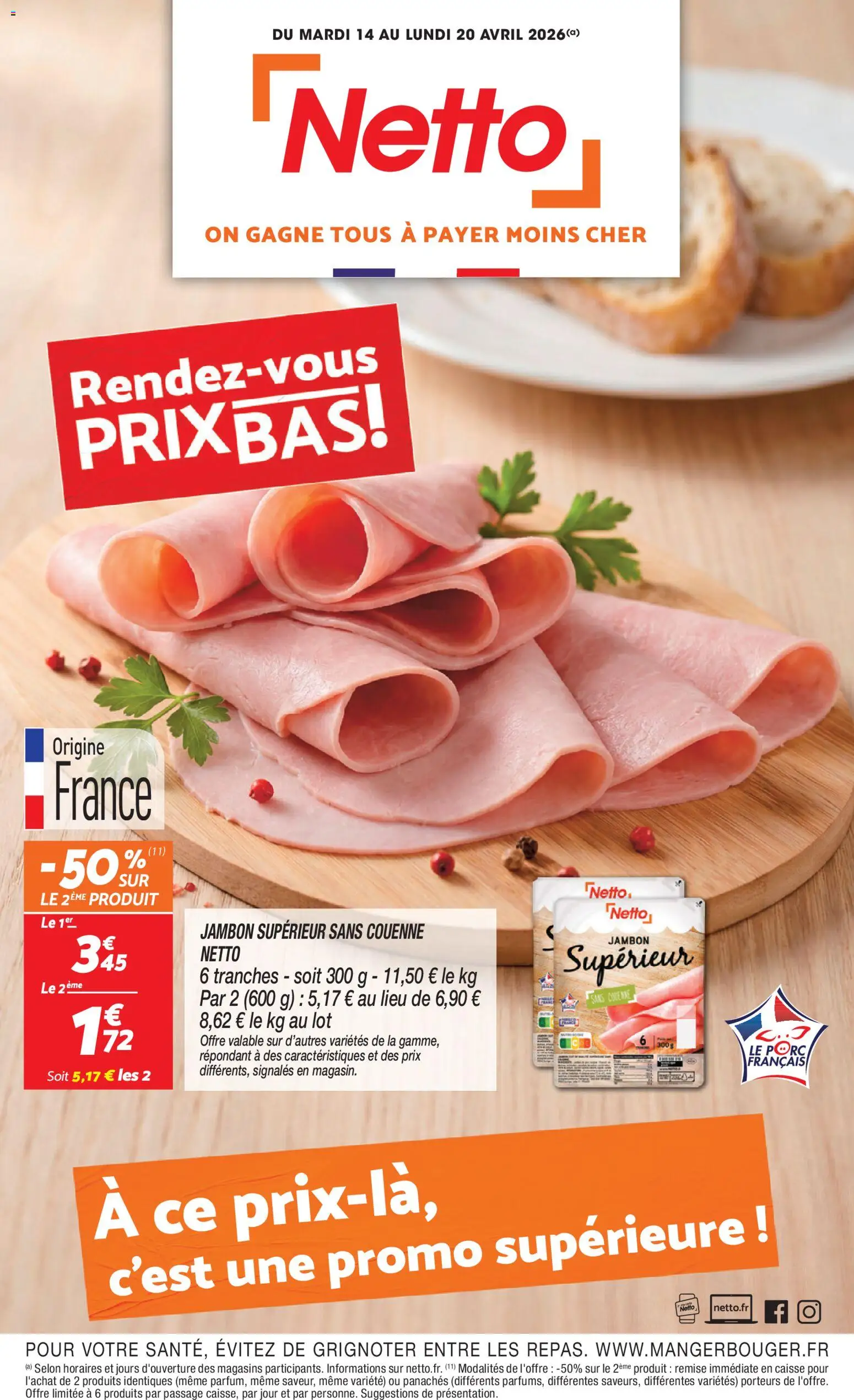 Prévisualisation de Netto - rendez-vous prix bas du magasin Netto formulaire valide 14/04/2026 - Jambon, Porc