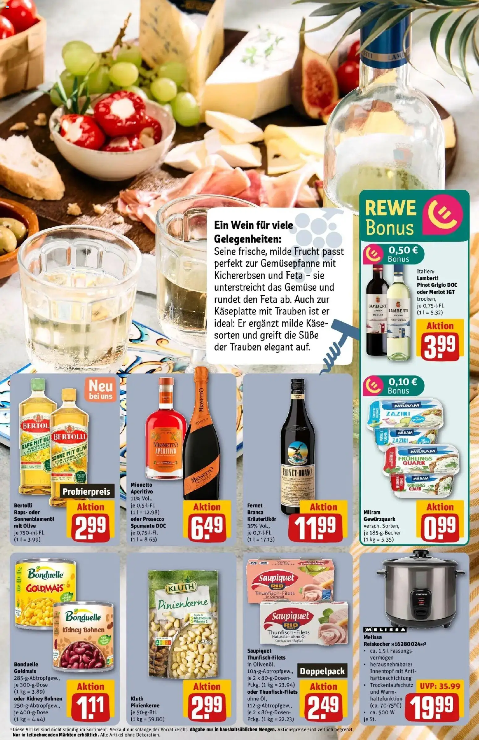 Vorschau von dem Prospekt des Geschäftes Rewe, gültig ab dem 02.03.2026 - Käse, Wein, Gemüse, Feta, Trauben, Merlot, Milram, Sonnenblumenol