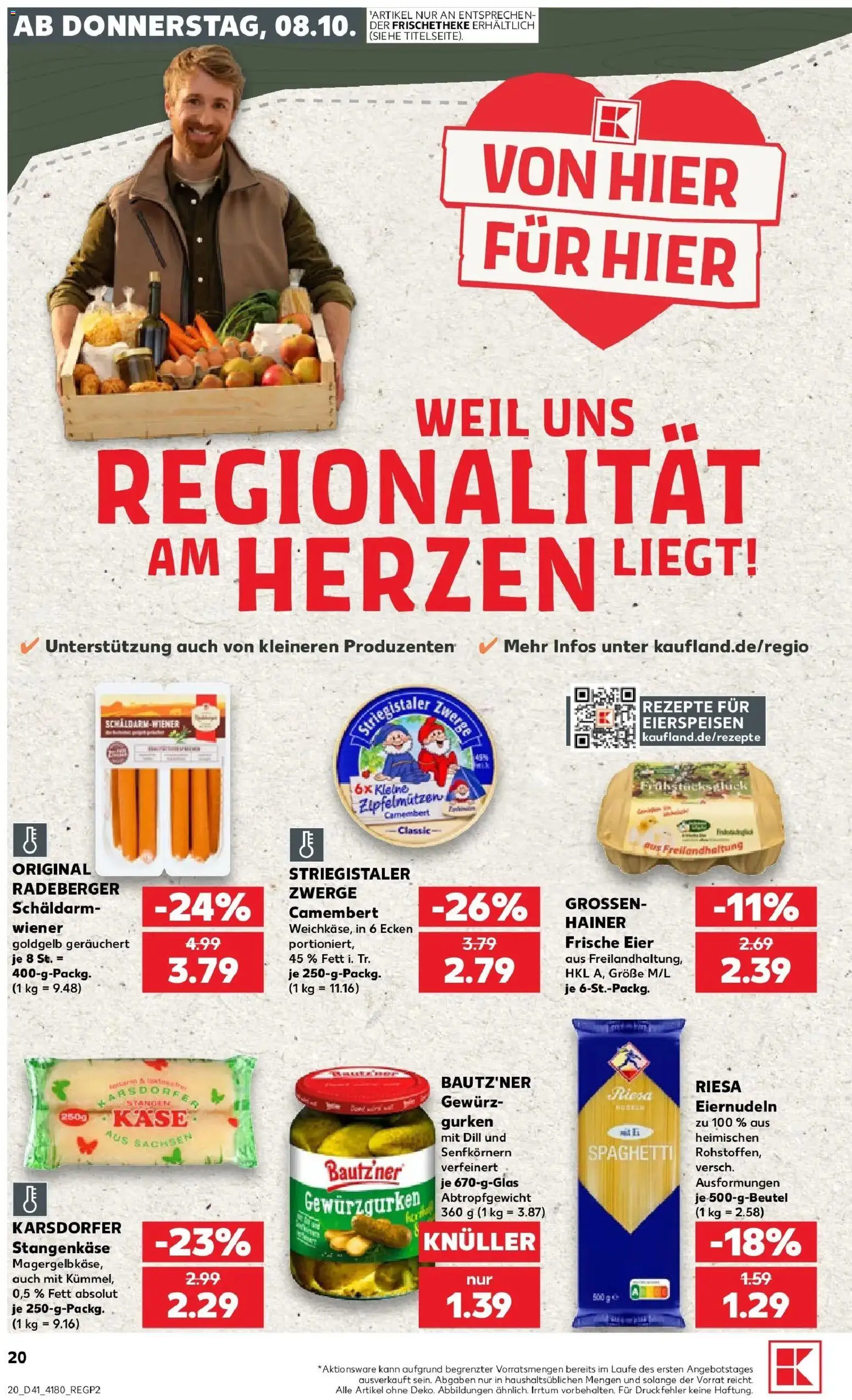 Vorschau von dem Prospekt des Geschäftes Kaufland, gültig ab dem 08.10.2026 - Käse, Spaghetti, Eier, Camembert, Gurken, Dill