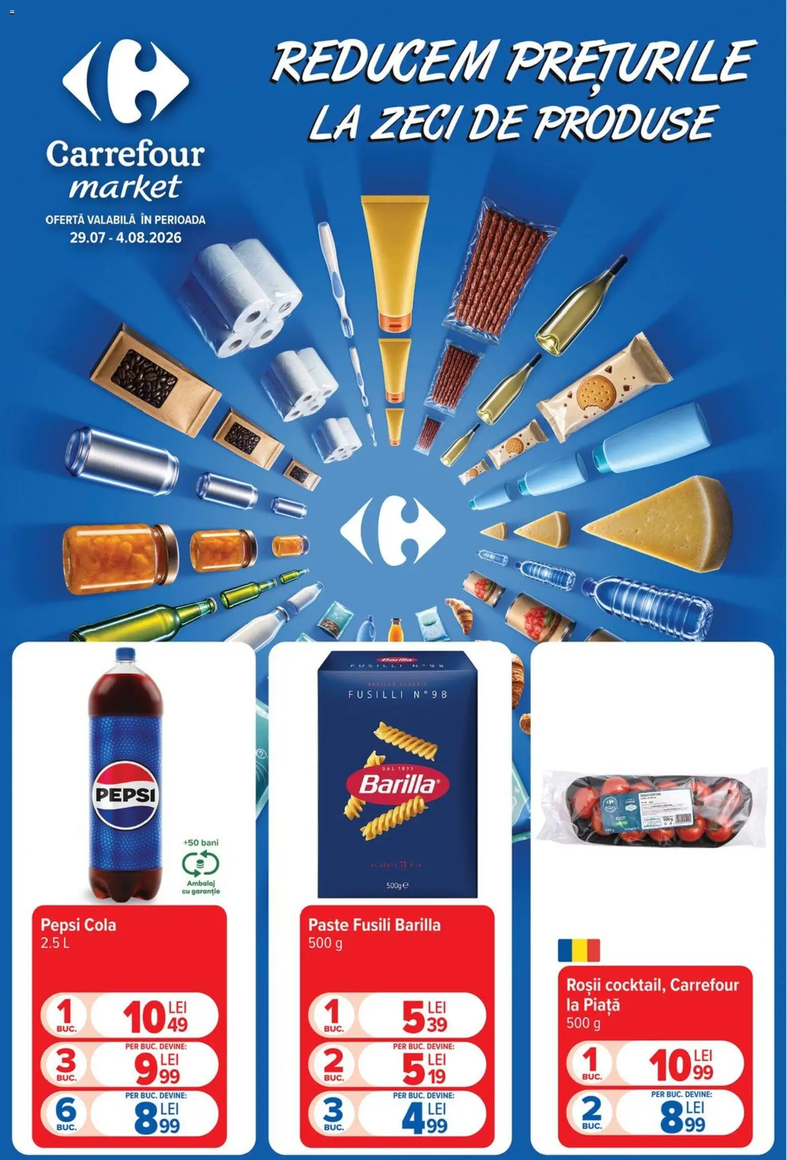 Previzualizarea de cataloage: Carrefour Carrefour Catalog Market valabil de la 29.07.2026 - Paste, Pepsi, Cola, Roșii, Barilla, Șal