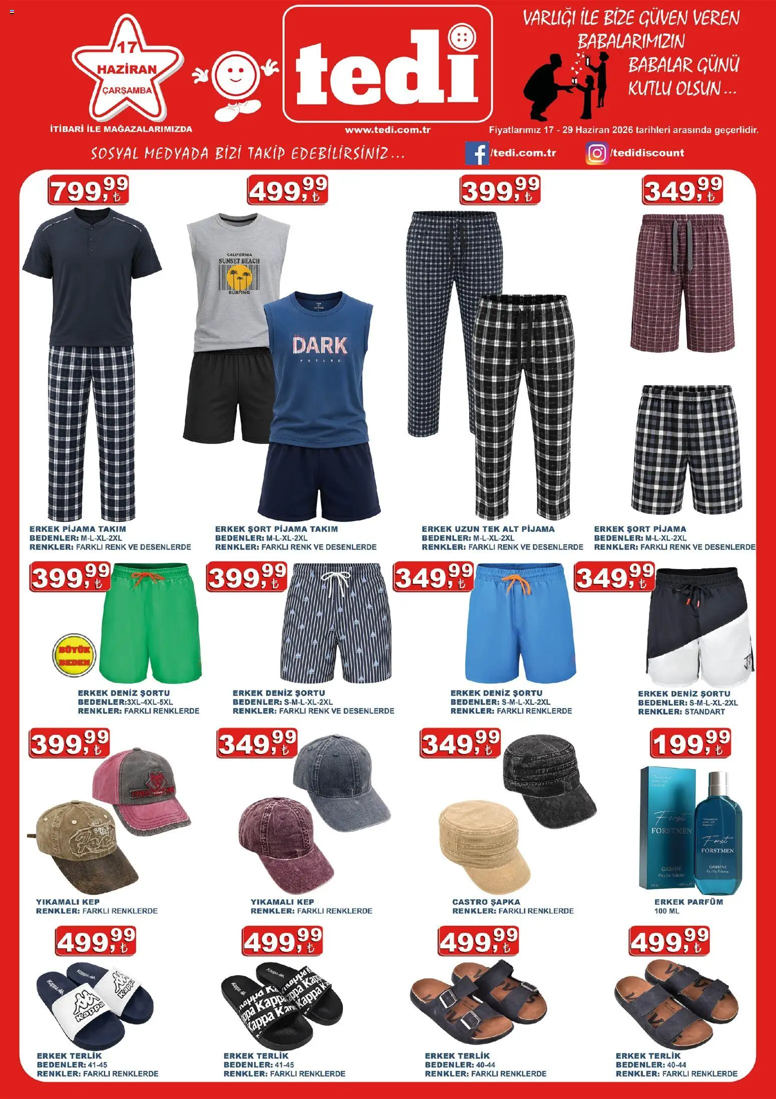 Tedi Tedi Katalog 17.06.2026 - Broşürünün önizlemesi - Kep, Parfüm, Terlik, Şapka, Şort, Pijama