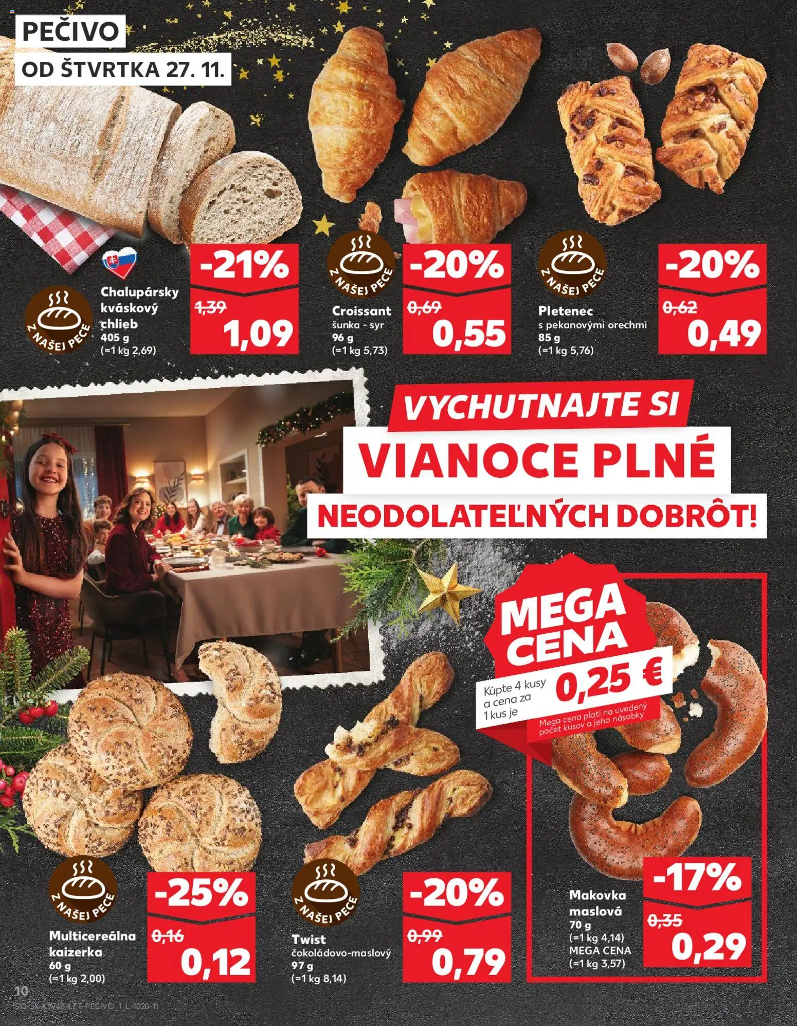 Náhľad Kaufland letáku platného od 27.11.2025 - Syr, Croissant, Chlieb, Šunka, Makovka