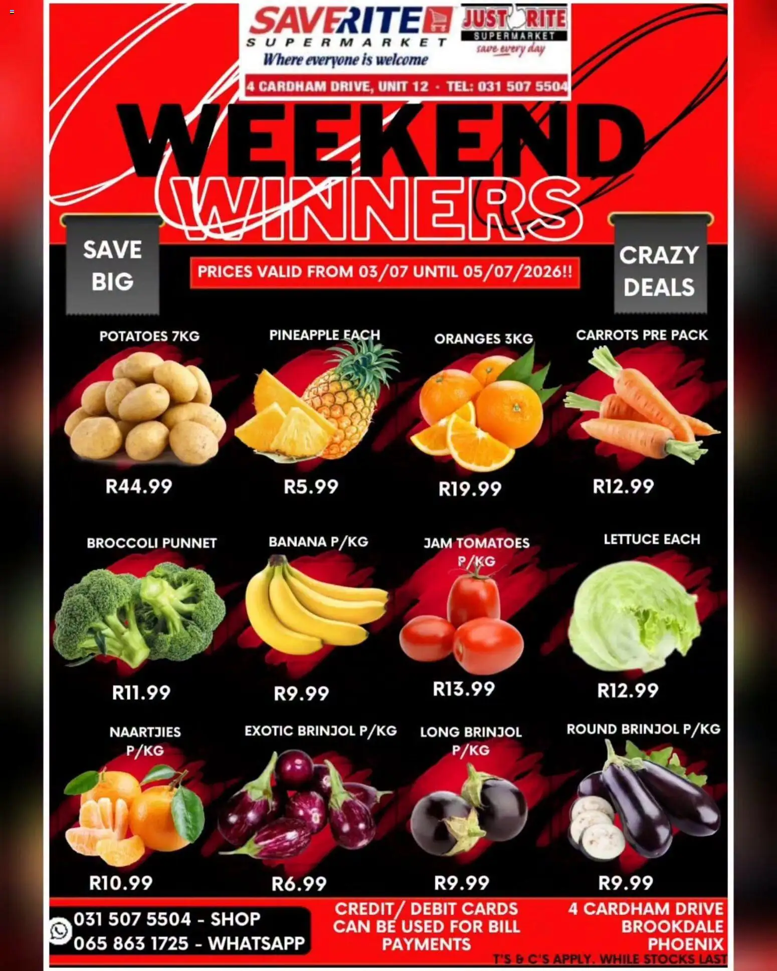 Preview of Saverite flyer valid from 03/07/2026 - Jam, Broccoli, Oranges, Pineapple, Potatoes, Tomatoes, Carrots, Lettuce