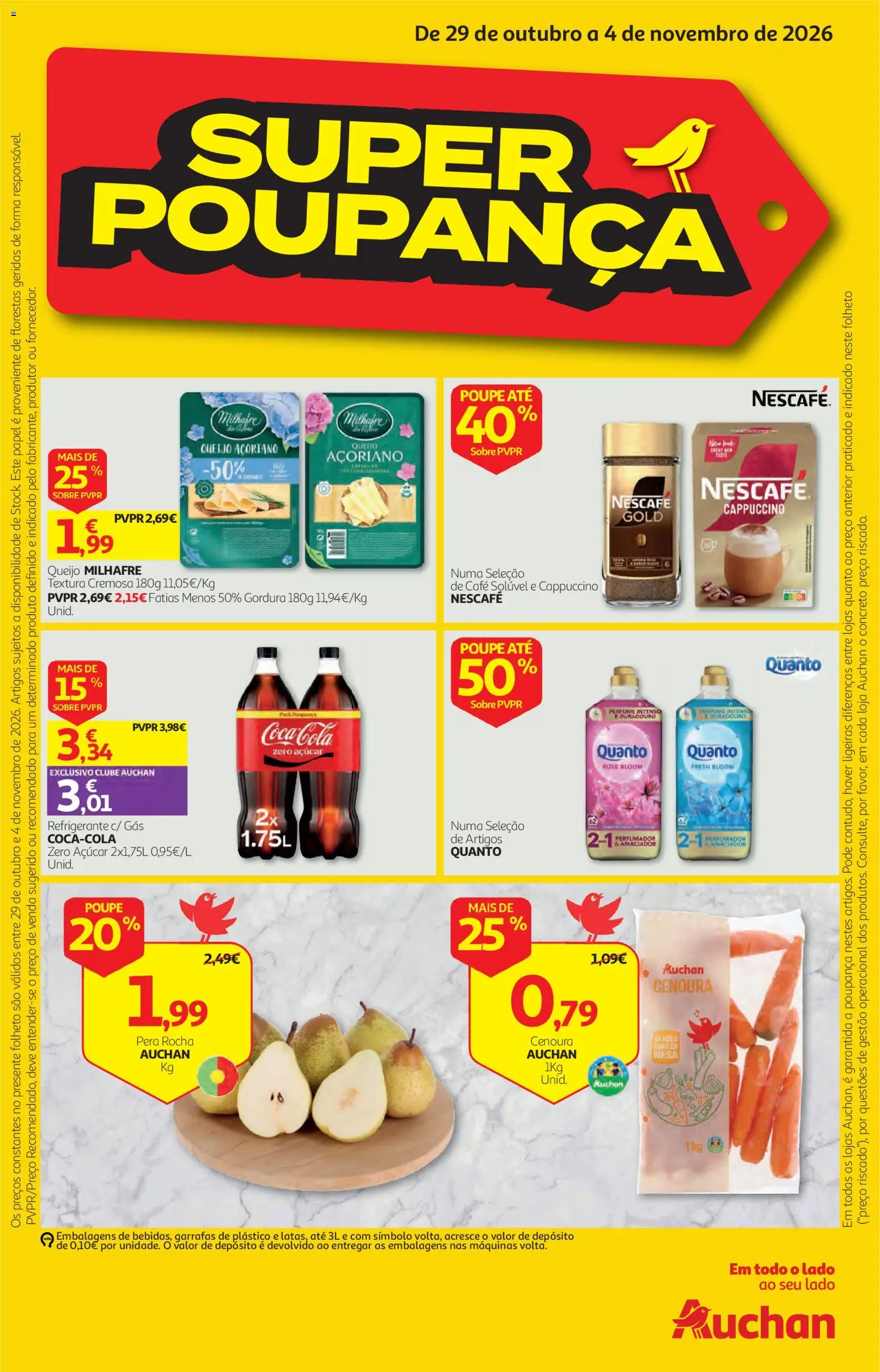 Pré-visualização do folheto da loja Auchan válida a partir de 29/10/2026 - Café, Perfume, Queijo, Cenoura, Cappuccino, Açúcar, Refrigerante, Café solúvel