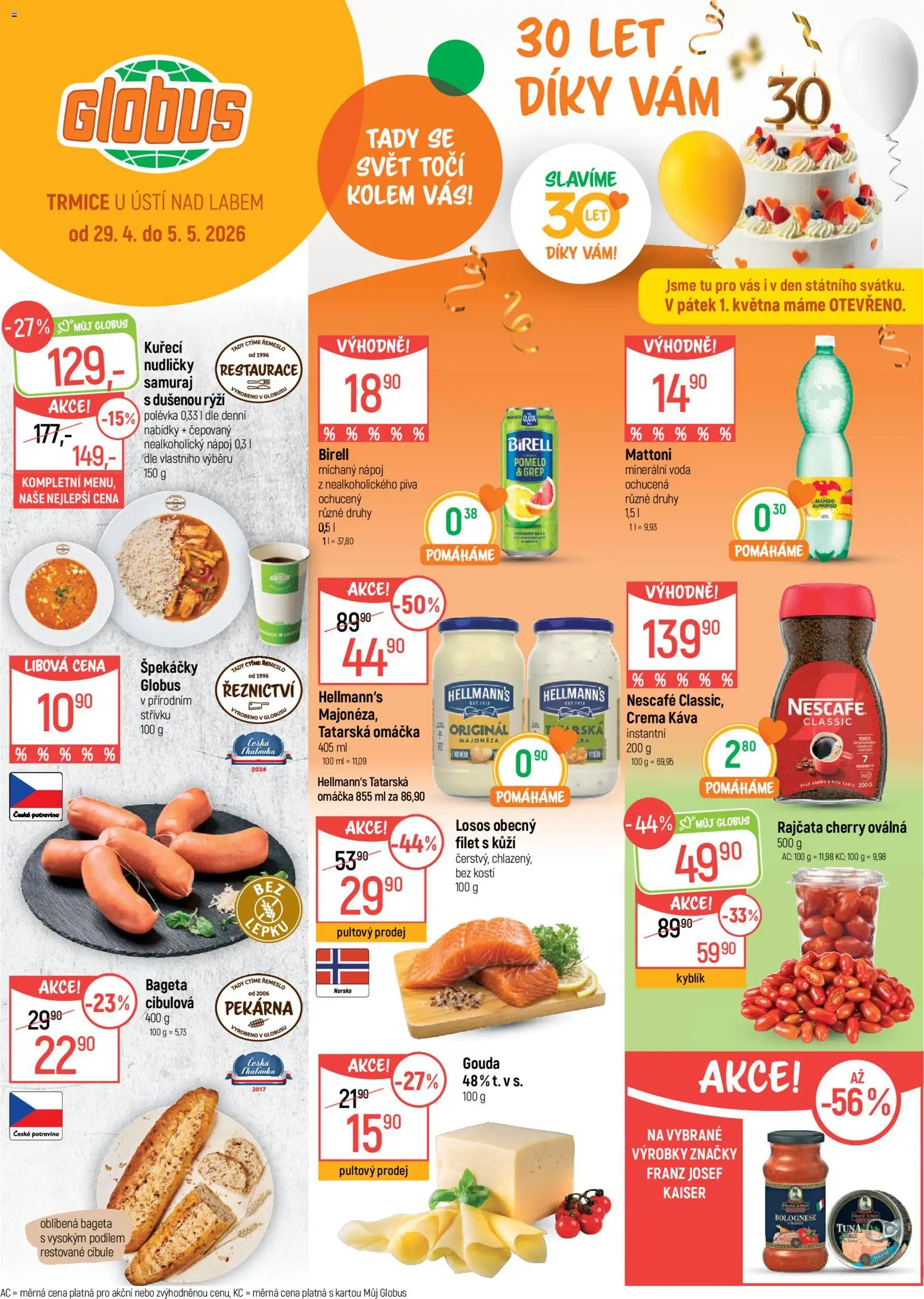 Náhled nabídky: Globus Globus leták - Trmice platný od 29.04.2026 - Globus, Káva, Mattoni, Gouda, Tatarská omáčka, Špekáčky, Rýži, Filet