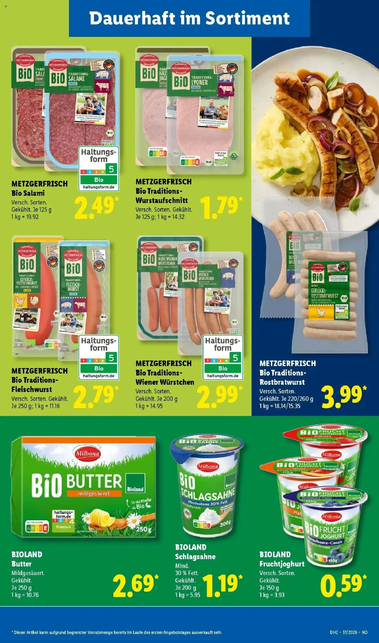 Vorschau von dem Prospekt des Geschäftes Lidl, gültig ab dem 07.09.2026 - Butter, Wurst, Joghurt, Bratwurst, Schlagsahne, Salami, Fruchtjoghurt, Wiener wurstchen
