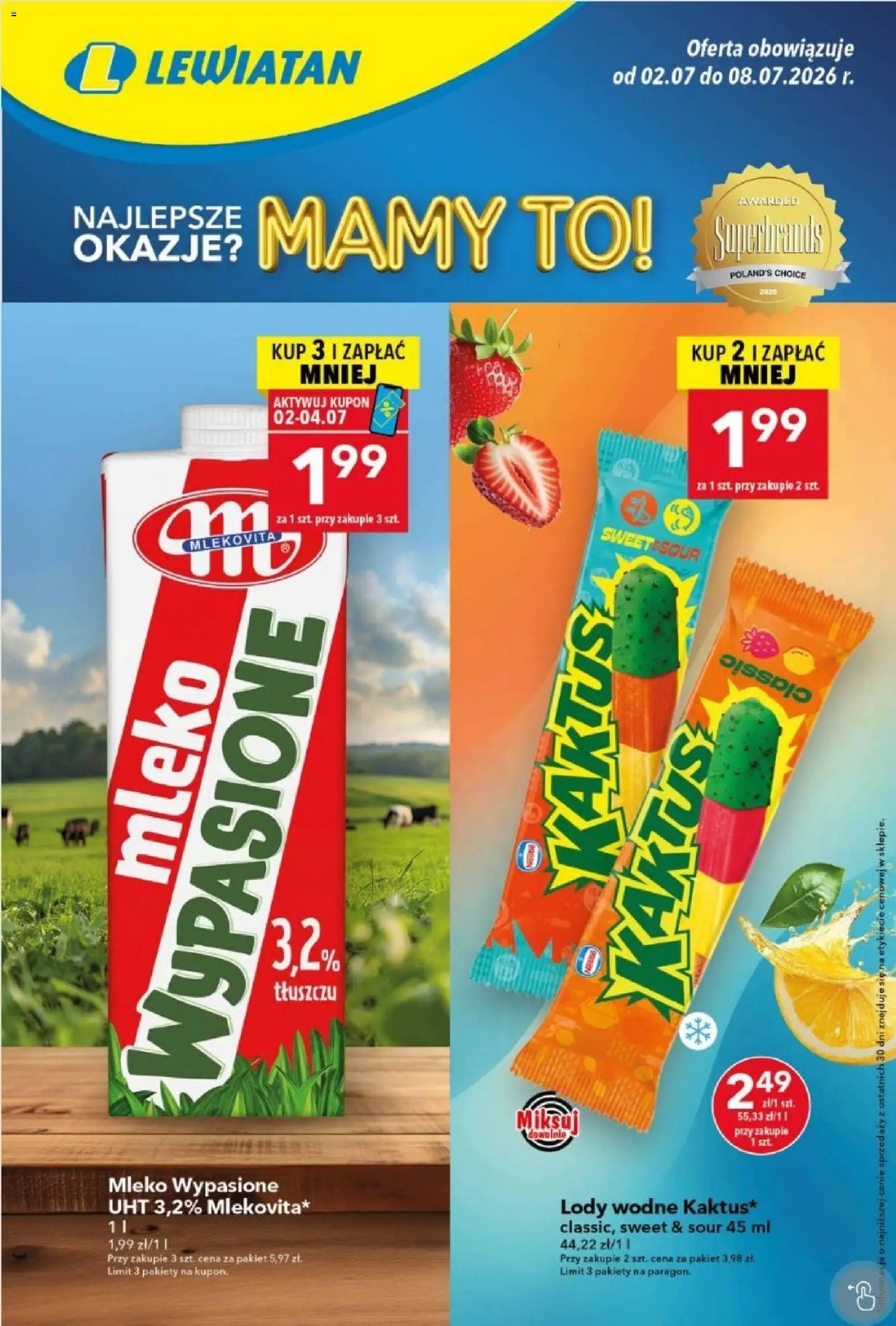 Pogląd gazetki "Lewiatan gazetka" ze sklepu Lewiatan ważnej od 02.07.2026 - Lody, Mleko, Mleko wypasione