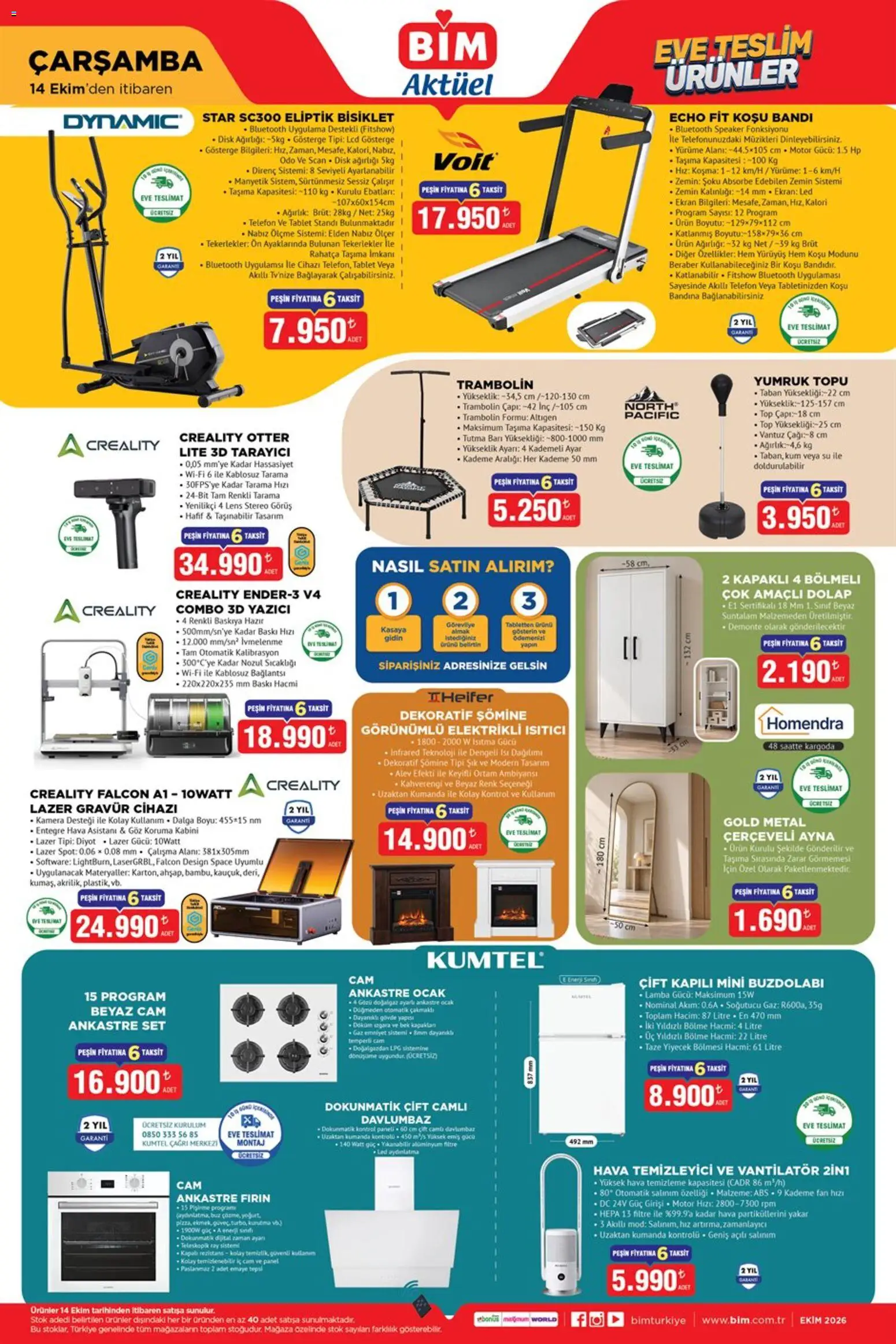 BİM BİM - Katalog Çarşamba 14.10.2026 - Broşürünün önizlemesi - Buzdolabı, Vantilatör, Kamera, Yazıcı, Davlumbaz, Akıllı telefon, Lamba, Tepsi