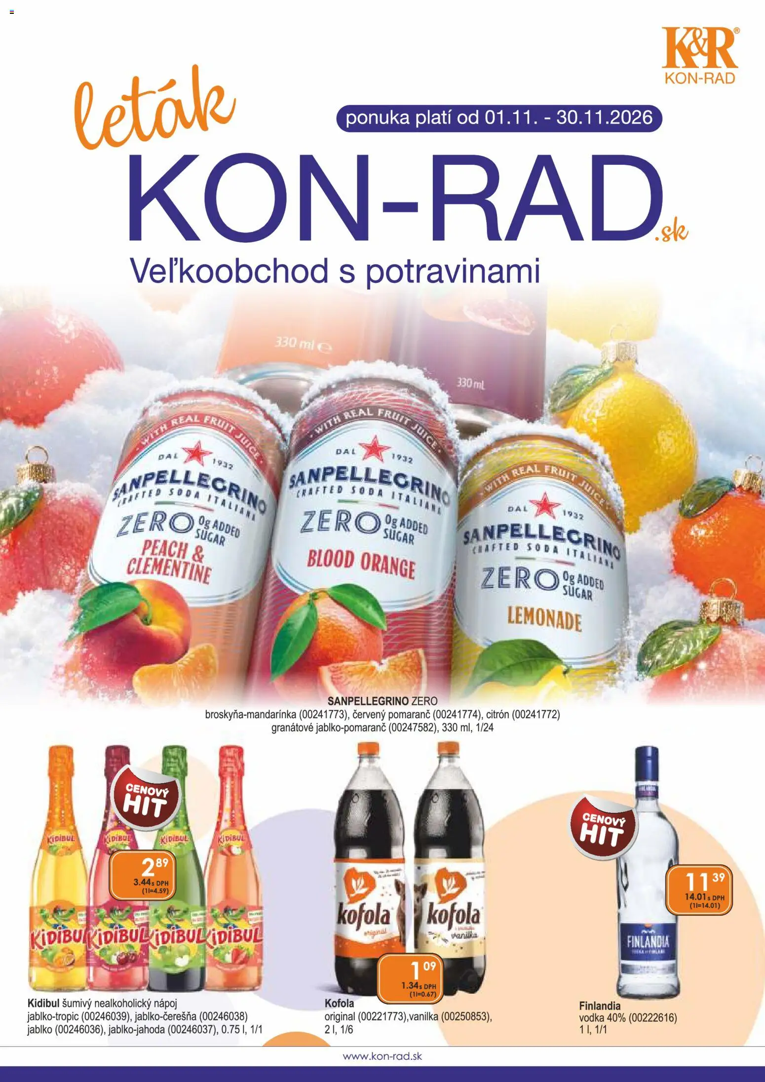 Náhľad KON - RAD letáku platného od 01.11.2026 - Kofola, Vodka, Vanilka, Finlandia