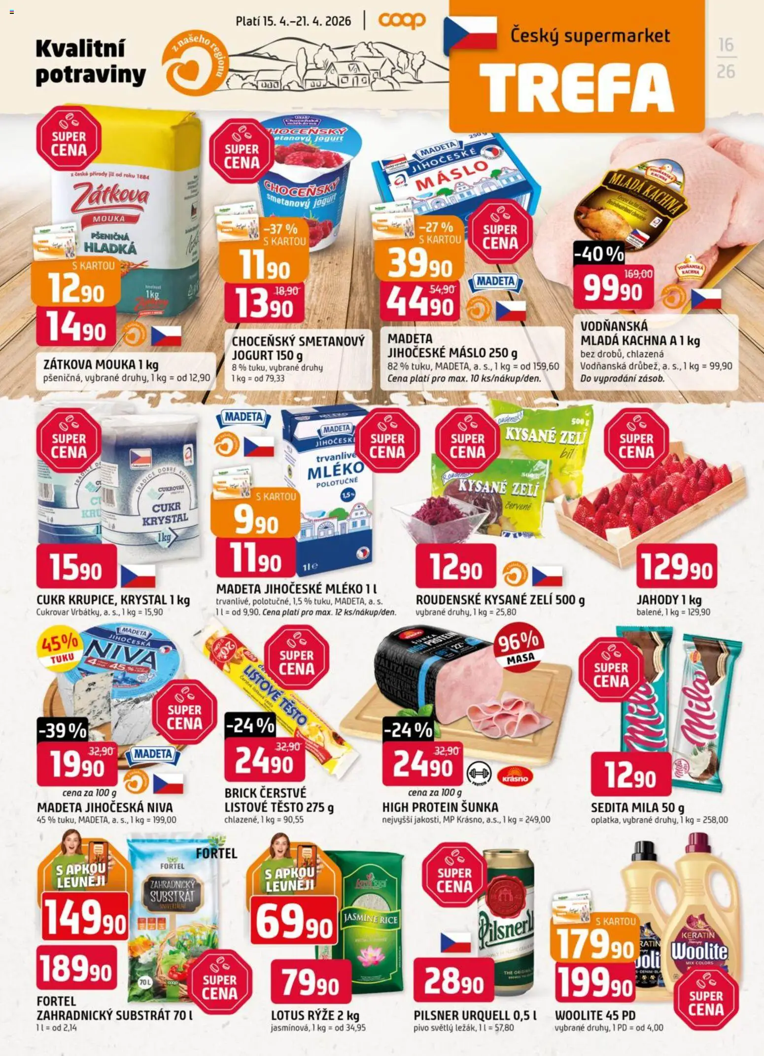Náhled nabídky: Trefa Trefa leták platný od 15.04.2026 - Protein, Listové těsto, Lotus, Zelí, Niva, Mila, Substrát, Cesto