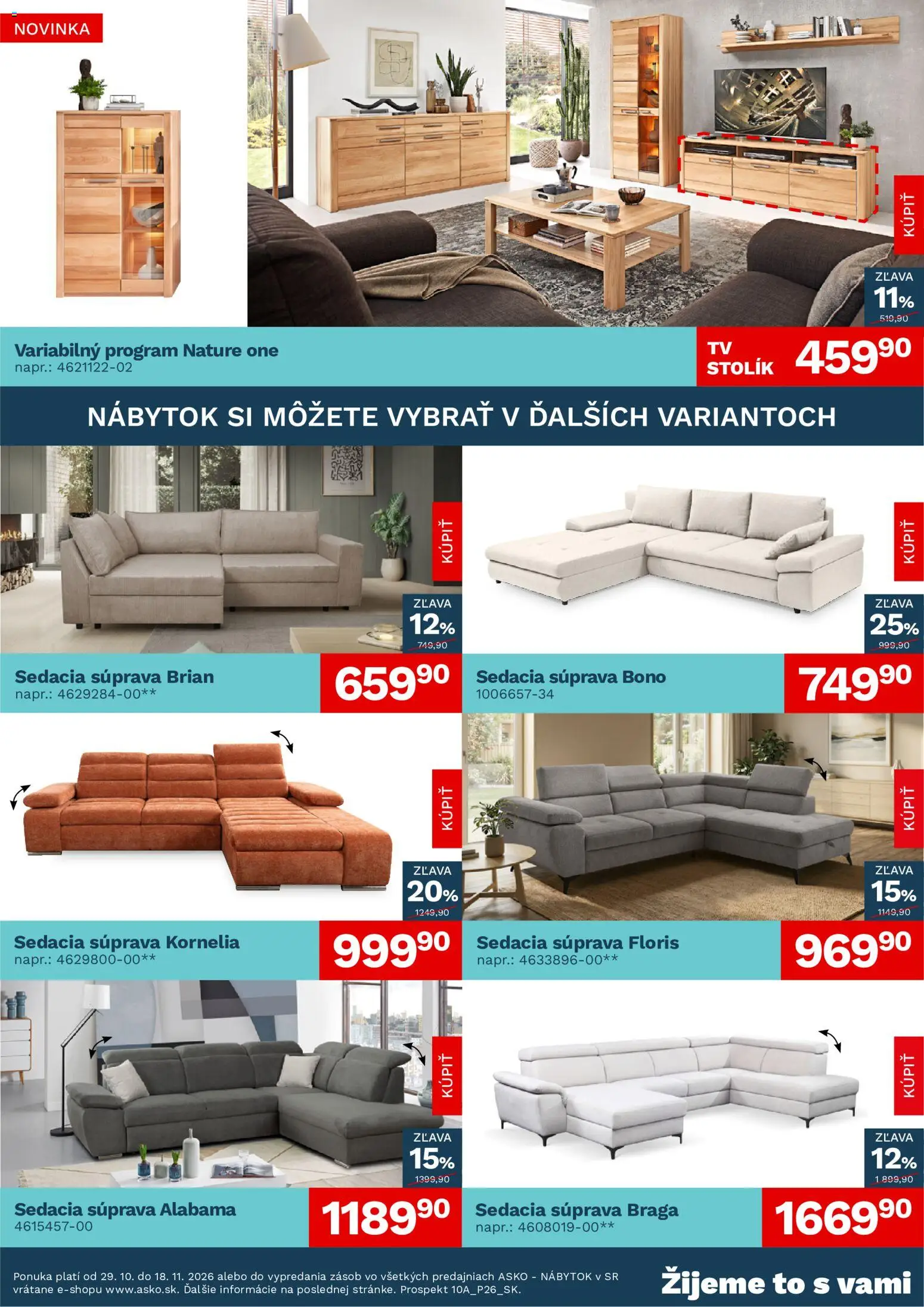 Náhľad ASKO nábytok letáku platného od 29.10.2026 - Nábytok, Sedacia súprava, Stolík