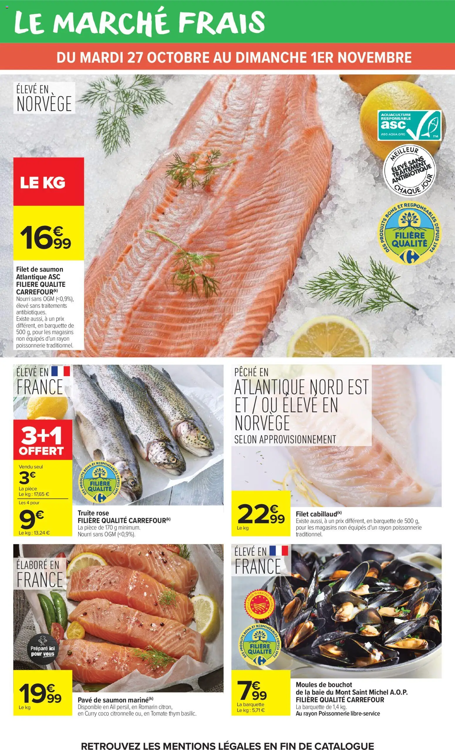 Prévisualisation de Carrefour Market catalogue du magasin Carrefour Market formulaire valide 27/10/2026 - Coco, Pêche, Thym, Tomate, Truite, Ail, Pavé de saumon, Filet de saumon