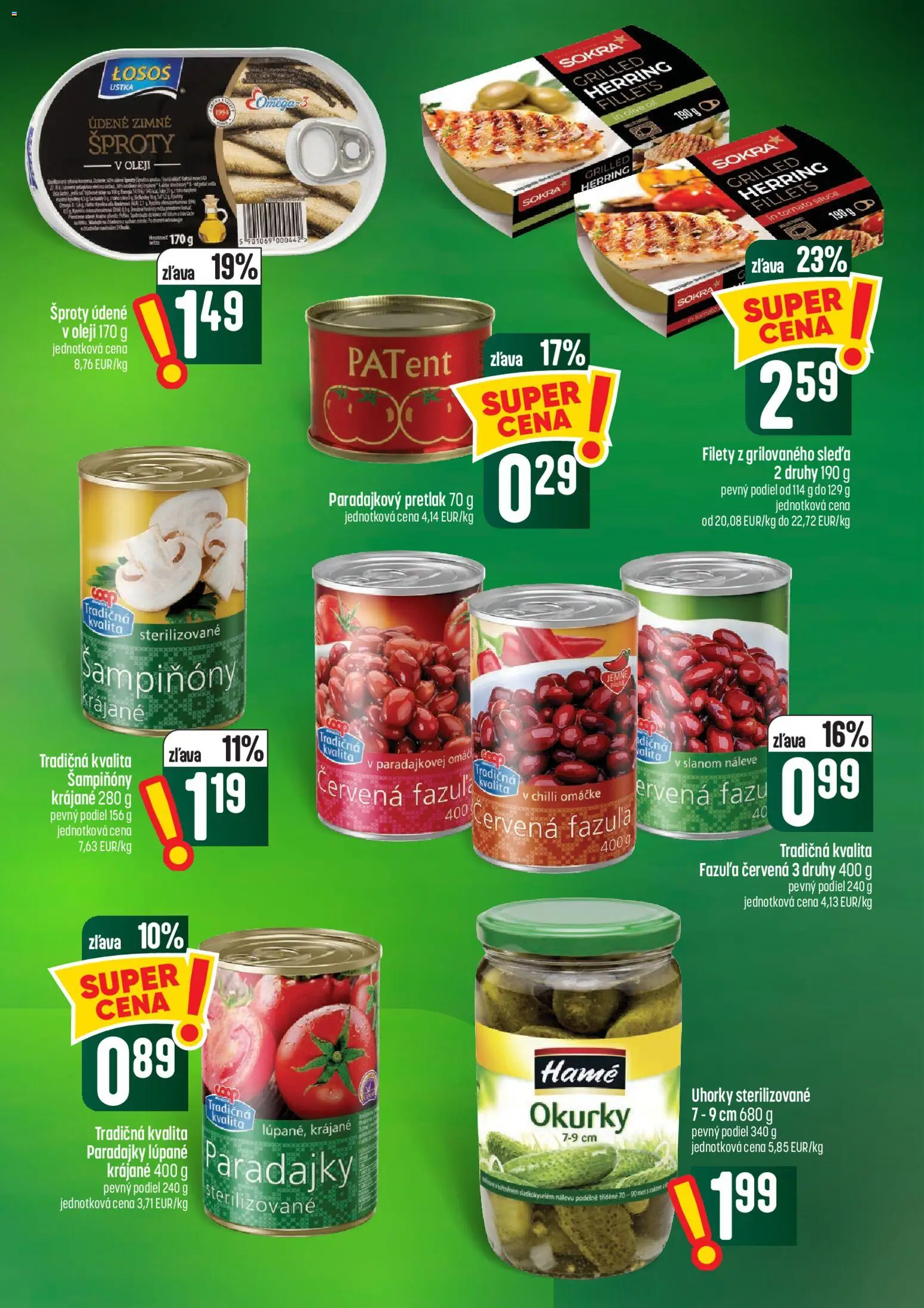 Náhľad COOP Jednota letáku platného od 01.10.2026 - Losos, Pretlak, Paradajky, Chilli, Fazuľa, Šampiňóny, Uhorky